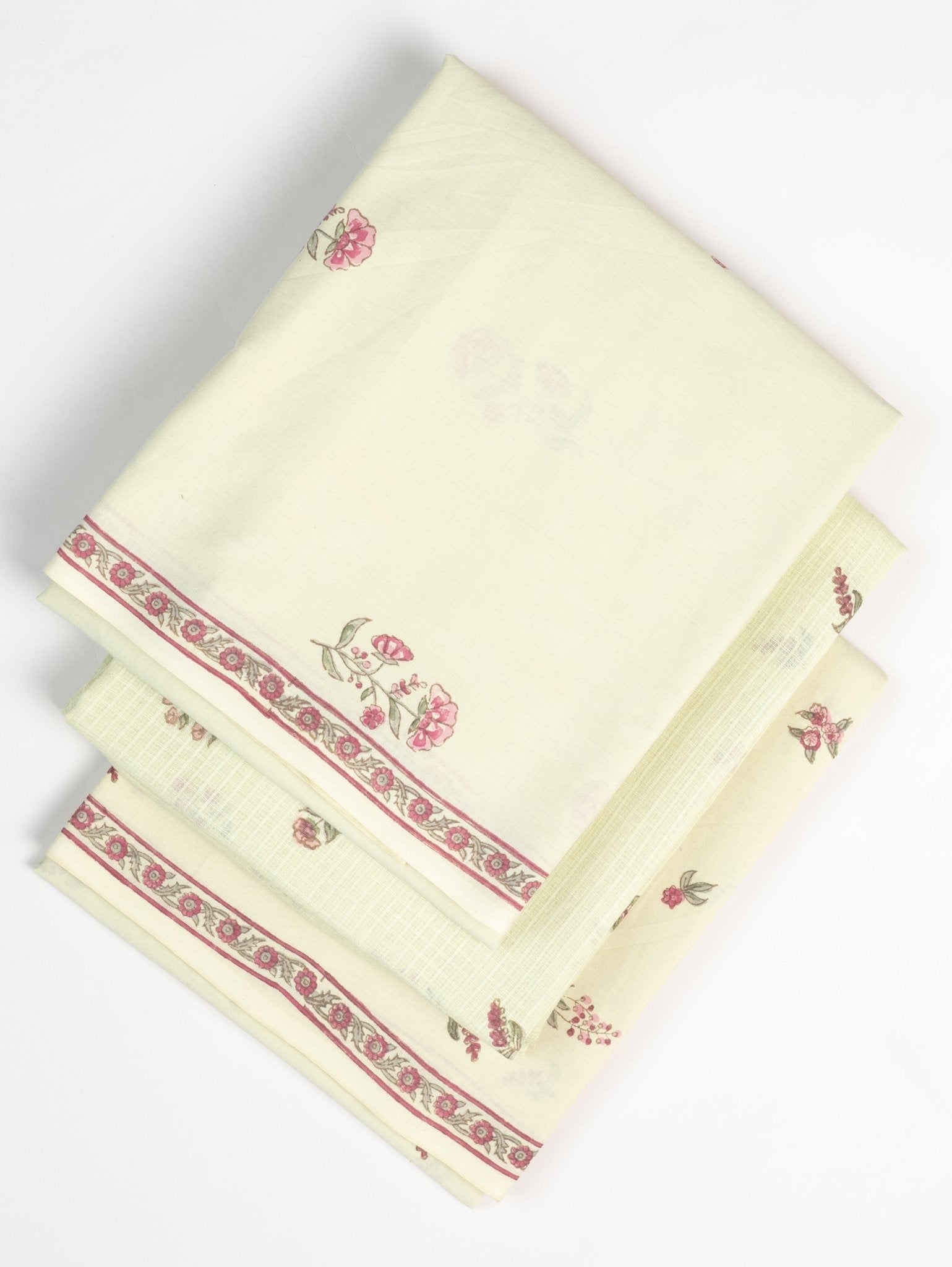 Cotton Block Printed Unstitched Suit Set - 3 Piece - AINA