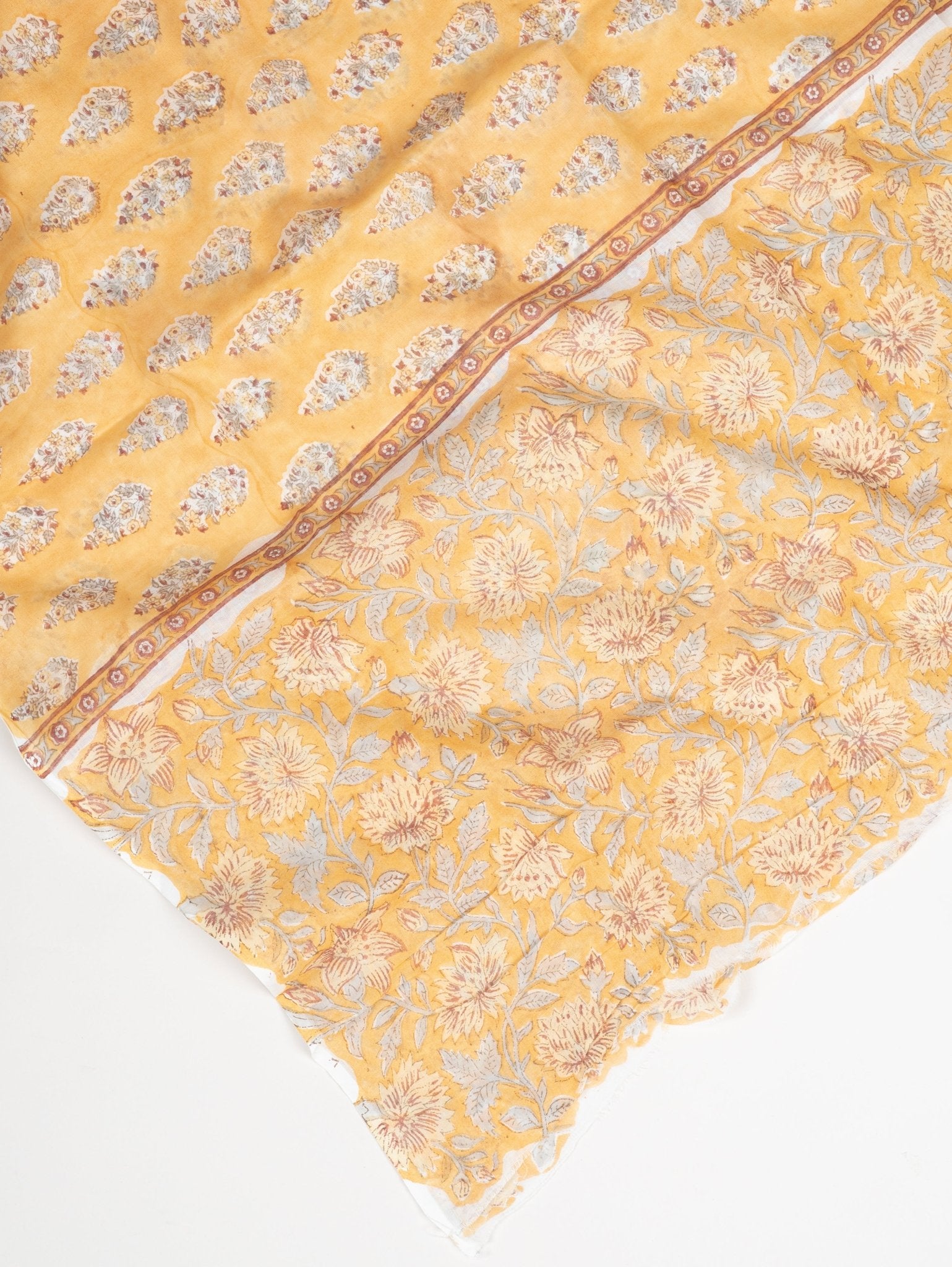 Cotton Block Printed Unstitched Suit Set - 3 Piece - AINA