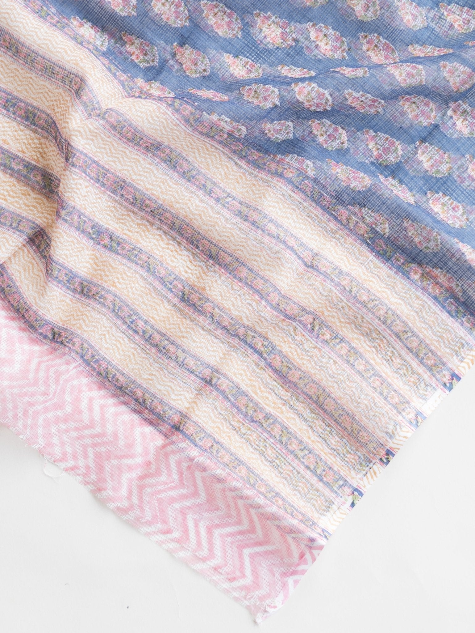 Cotton Block Printed Unstitched Suit Set - 3 Piece - AINA