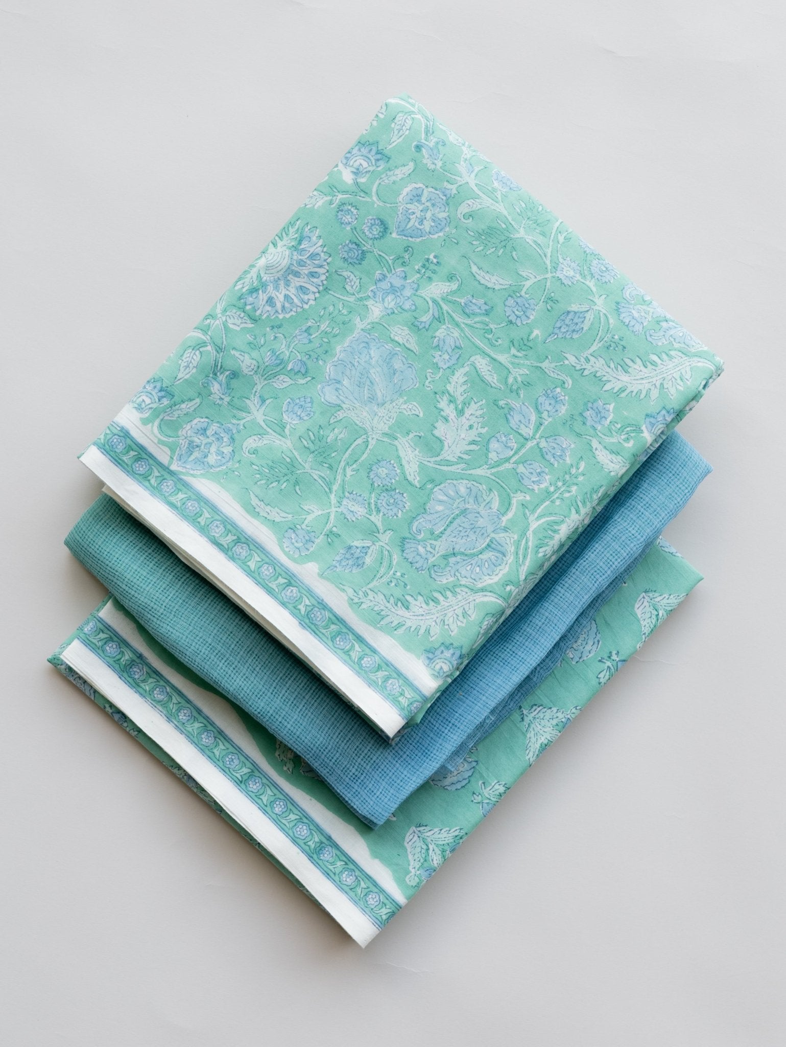 Cotton Block Printed Unstitched Suit Set - 3 Piece - AINA