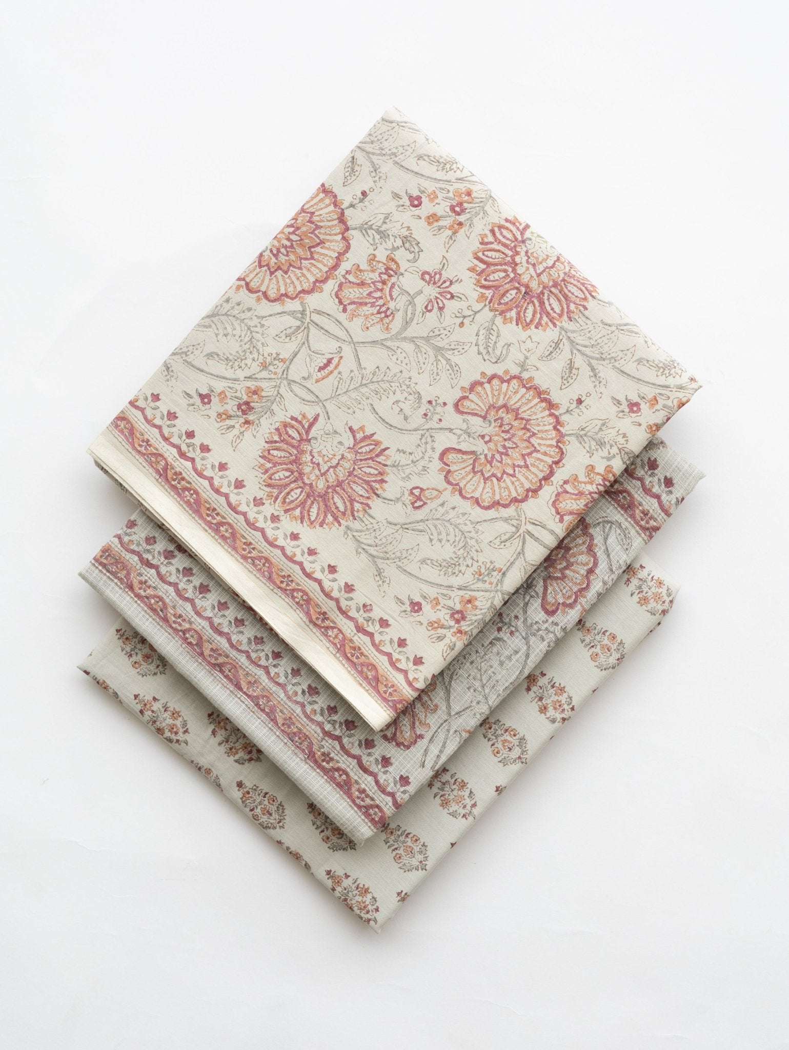 Cotton Block Printed Unstitched Suit Set - 3 Piece - AINA