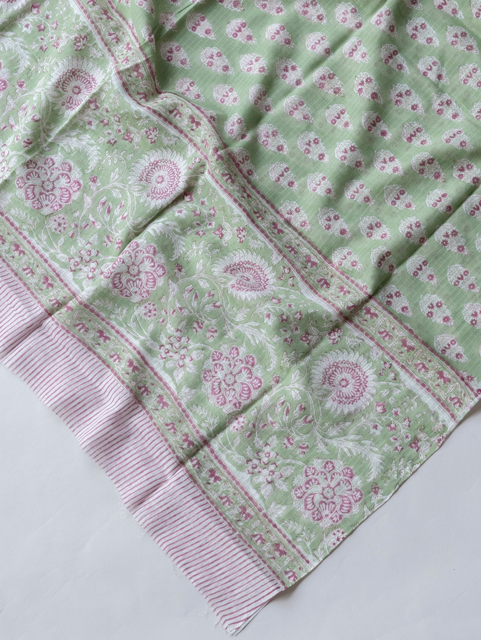 Cotton Block Printed Unstitched Suit Set - 3 Piece - AINA