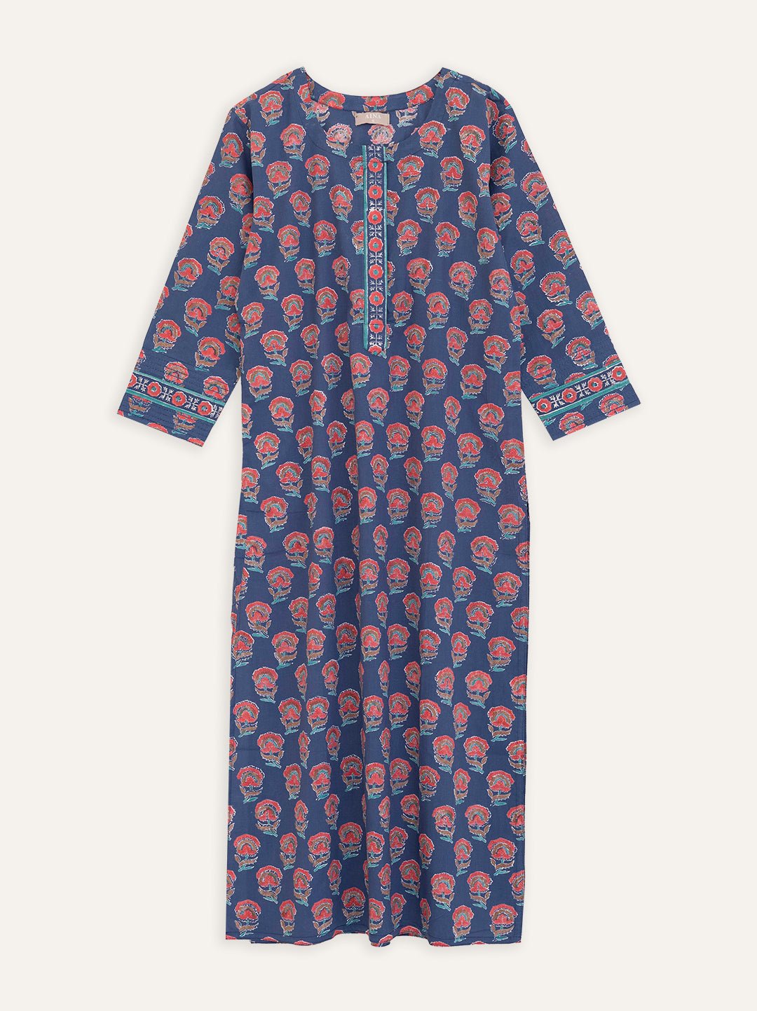 Cotton Discharge Block Printed Straight Kurta - AINA