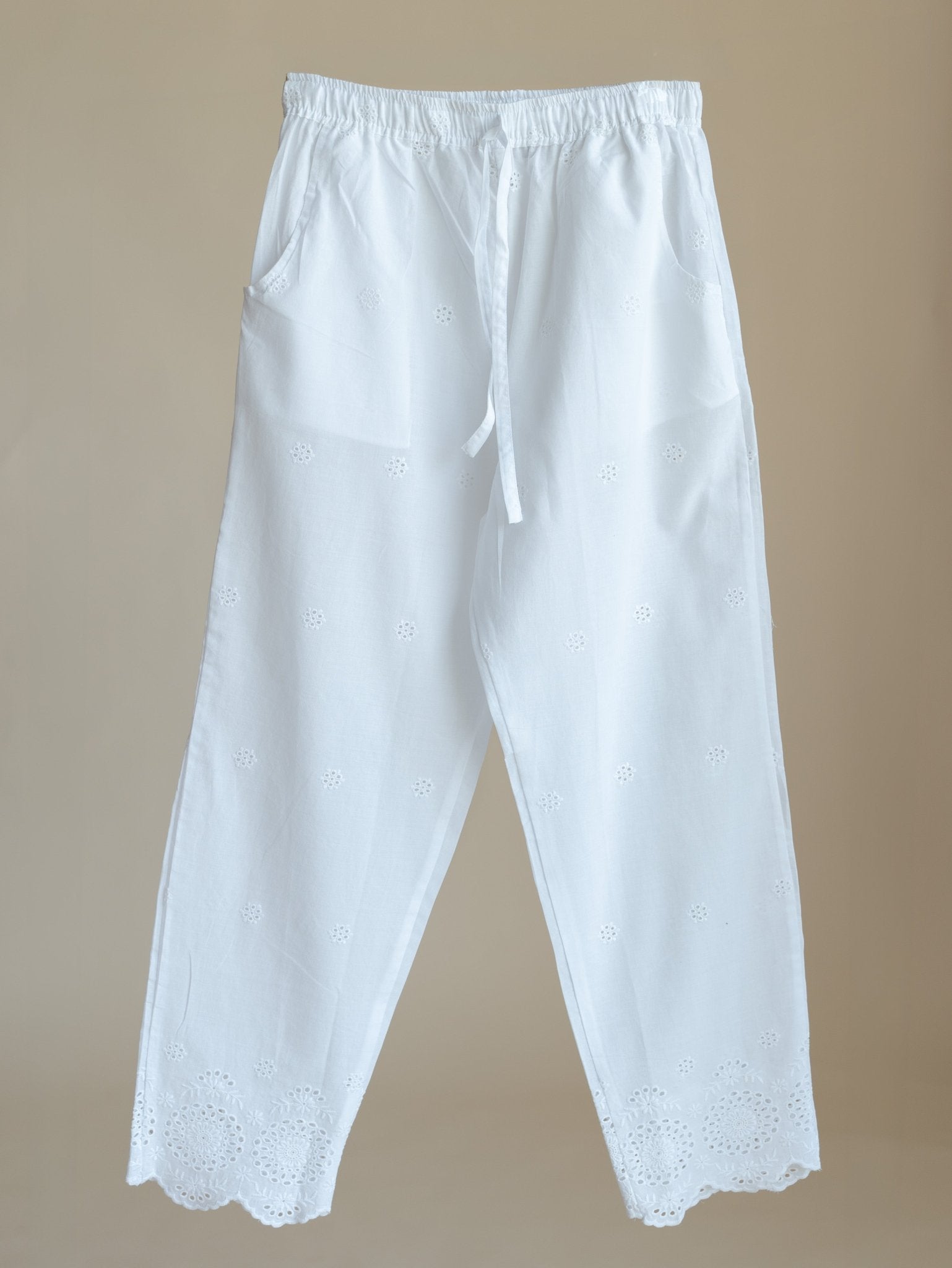 Cotton Embroidered Straight Pant - AINA