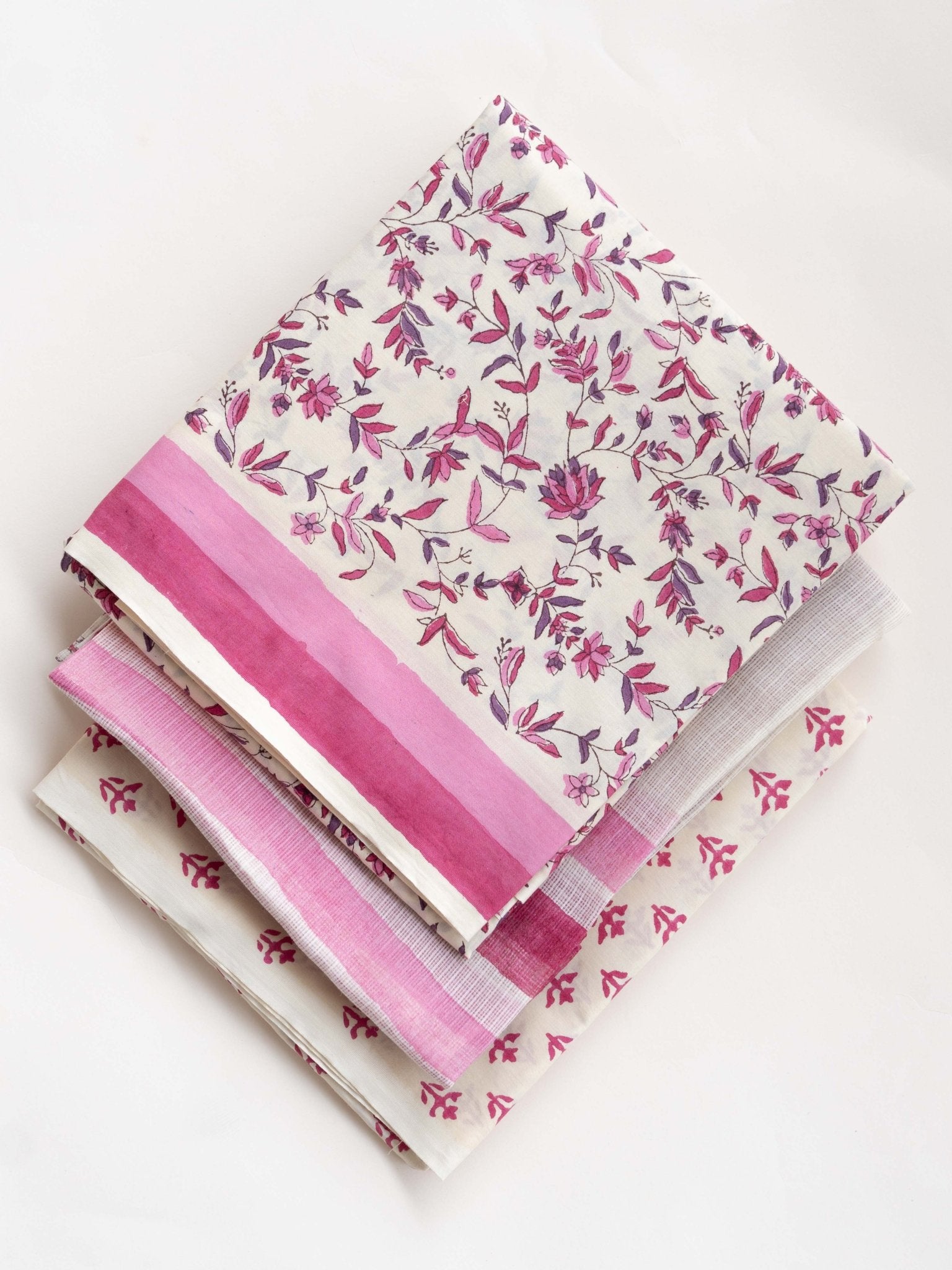 Cotton Mulmul Block Printed Unstitched Suit - 3 Piece - AINA