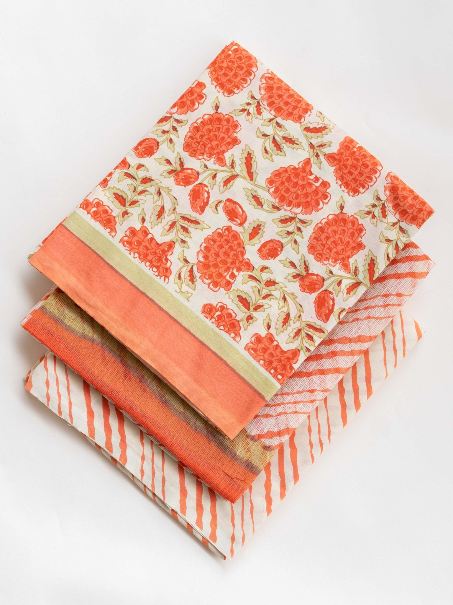Cotton Mulmul Block Printed Unstitched Suit - 3 Piece - AINA