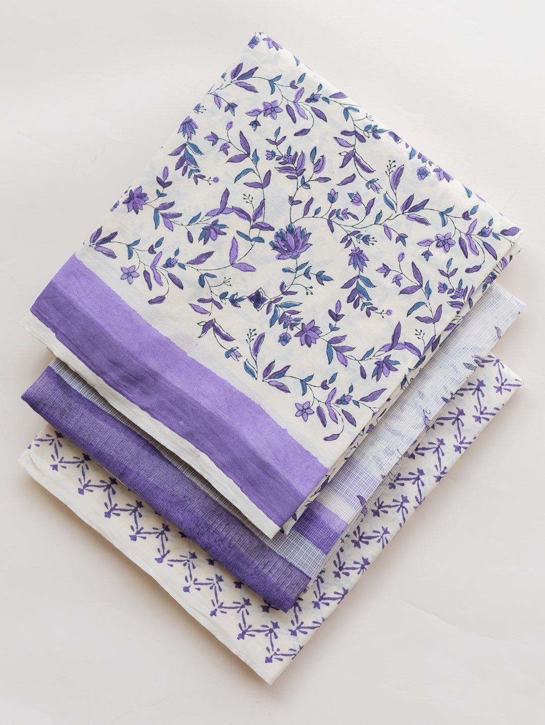Cotton Mulmul Block Printed Unstitched Suit - 3 Piece - AINA