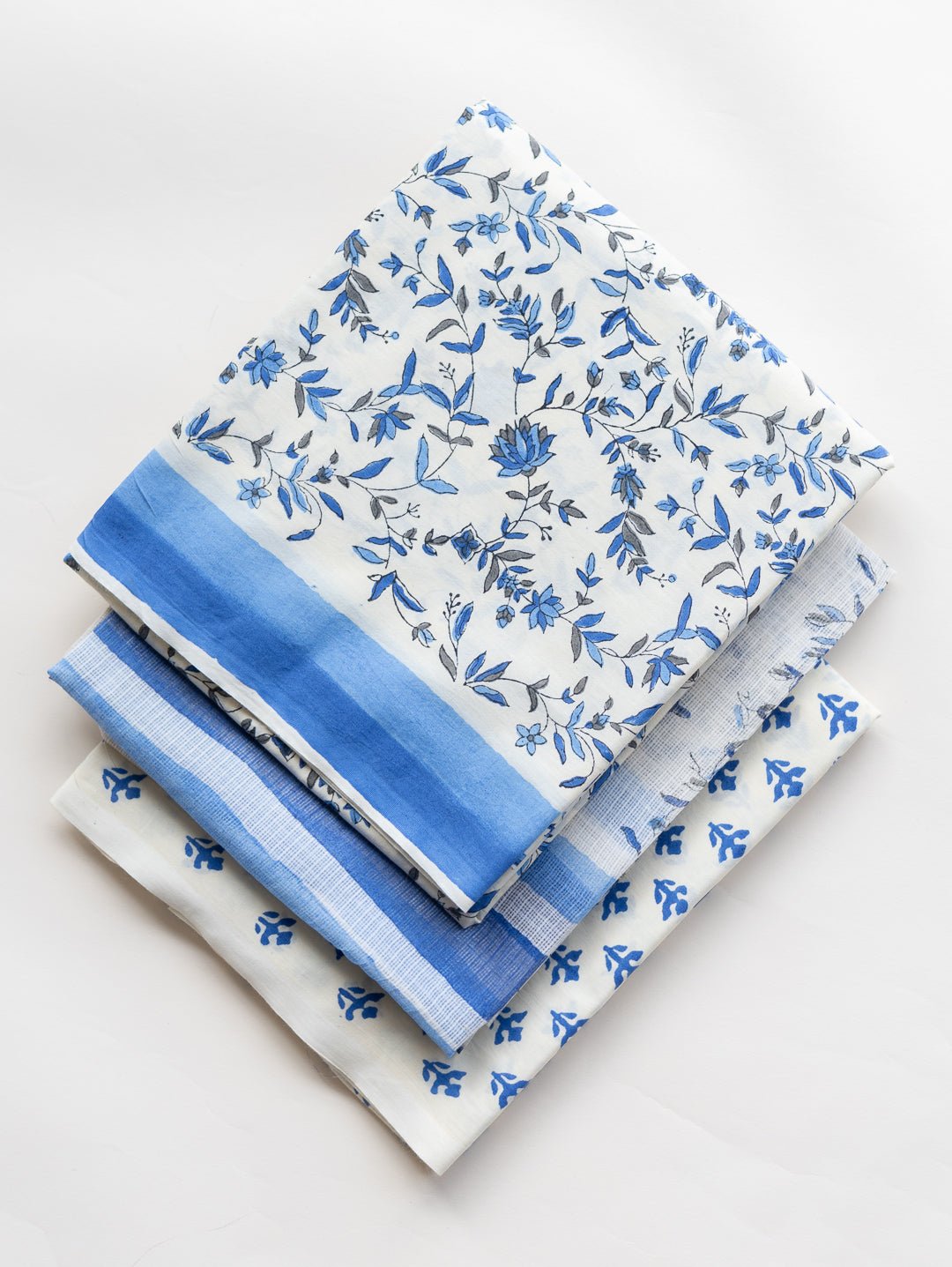 Cotton Mulmul Block Printed Unstitched Suit - 3 Piece - AINA