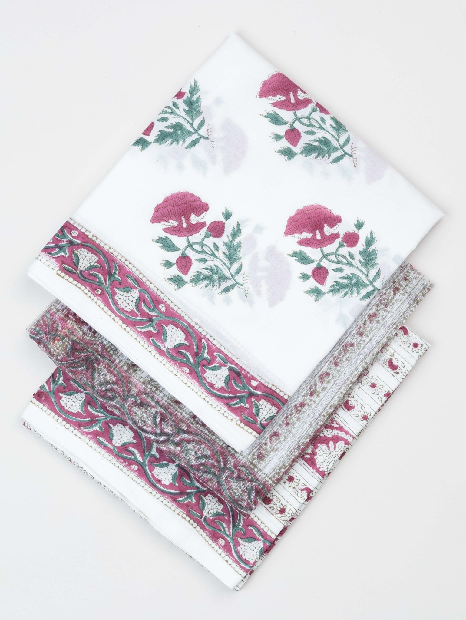 Cotton Mulmul Block Printed Unstitched Suit Set - 3 Piece - AINA