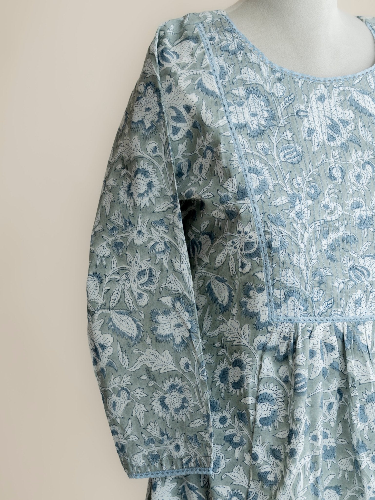 Daisy Cotton Block Printed A - Line Kurta - AINA