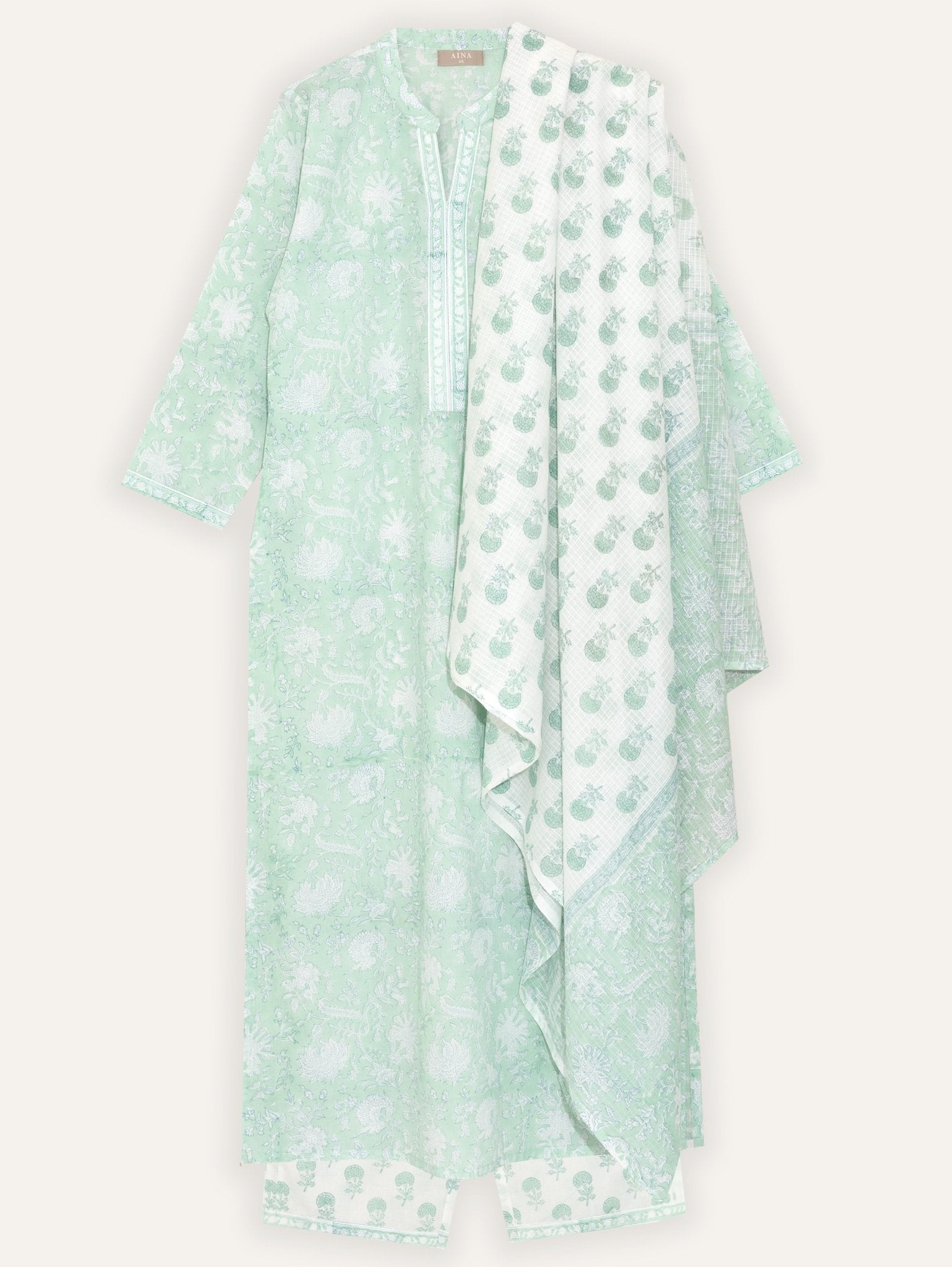 Dalia Cotton Block Printed Straight Suit Set - AINA