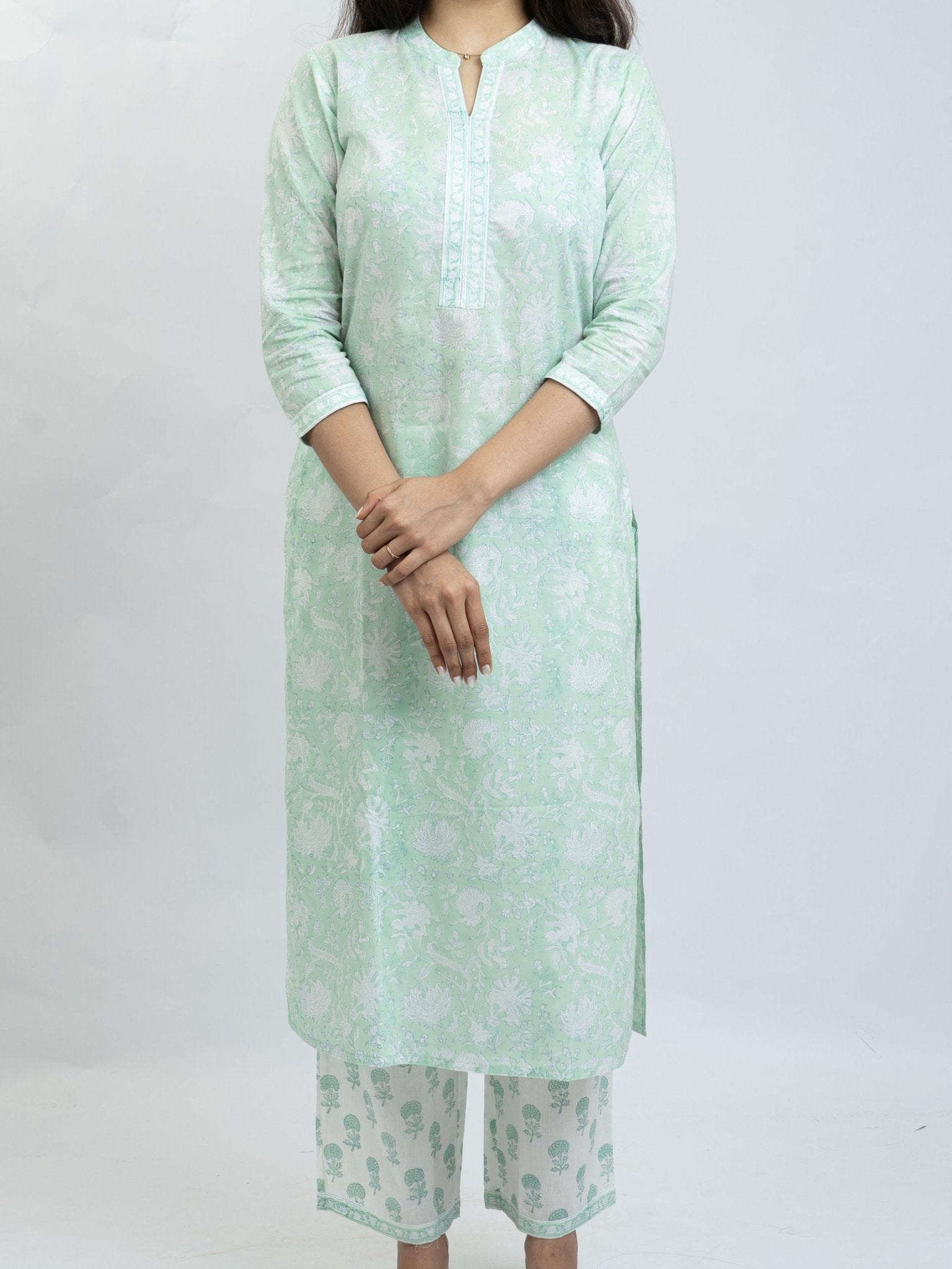 Dalia Cotton Block Printed Straight Suit Set - AINA