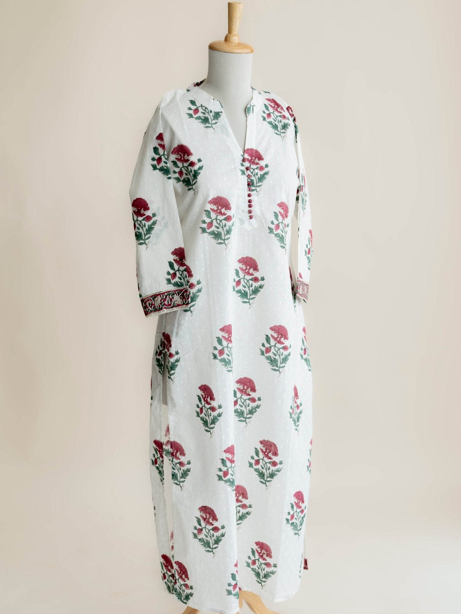 Darshi Cotton Dobby Block Printed Straight Kurta - AINA