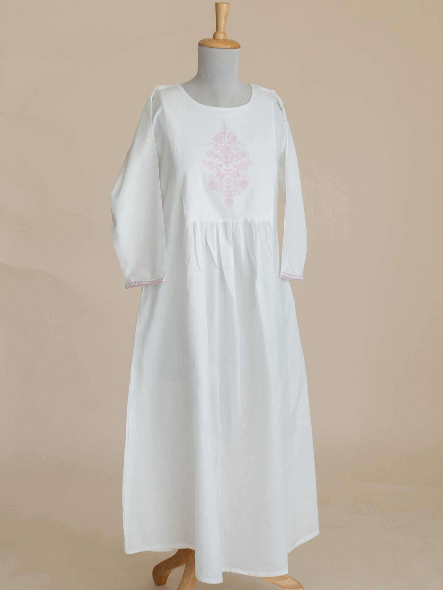Dhisha Cotton Flax Embroidered A-Line Kurta - AINA