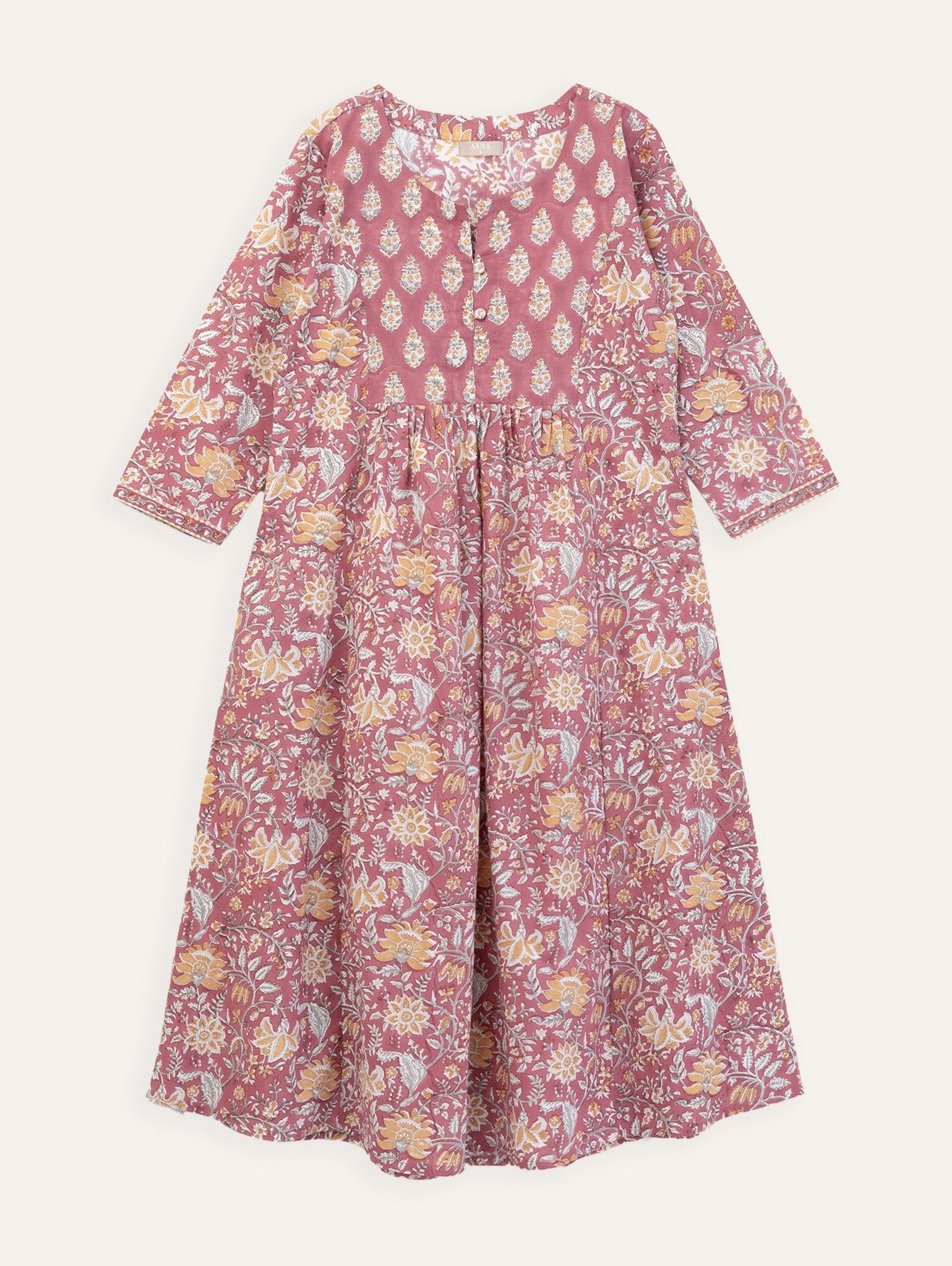 Diana Cotton Block Printed A - Line Kurta - AINA