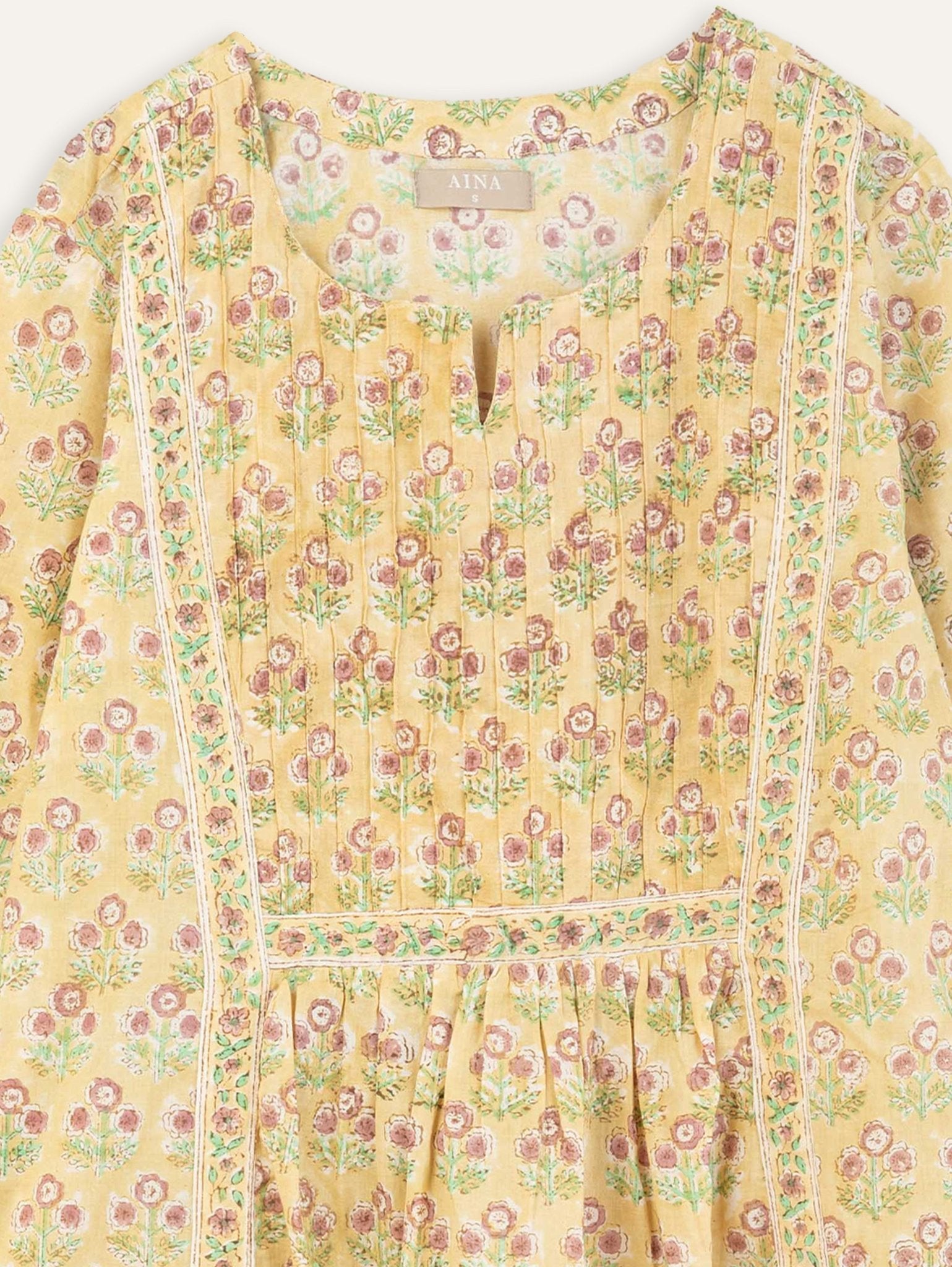 Dina Cotton Block Printed A Line Kurta - AINA