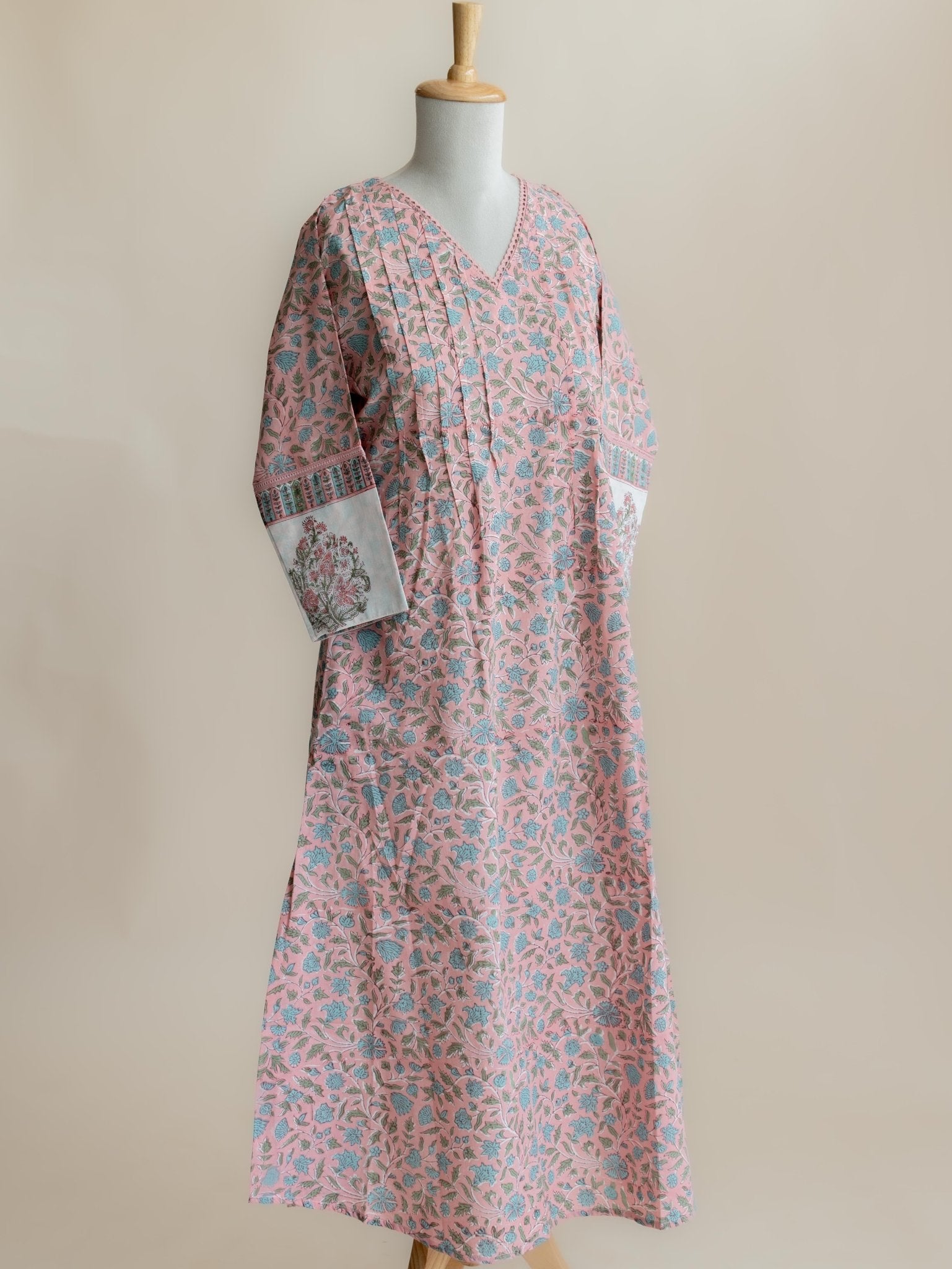 Diva Cotton Block Printed A - Line Kurta - AINA