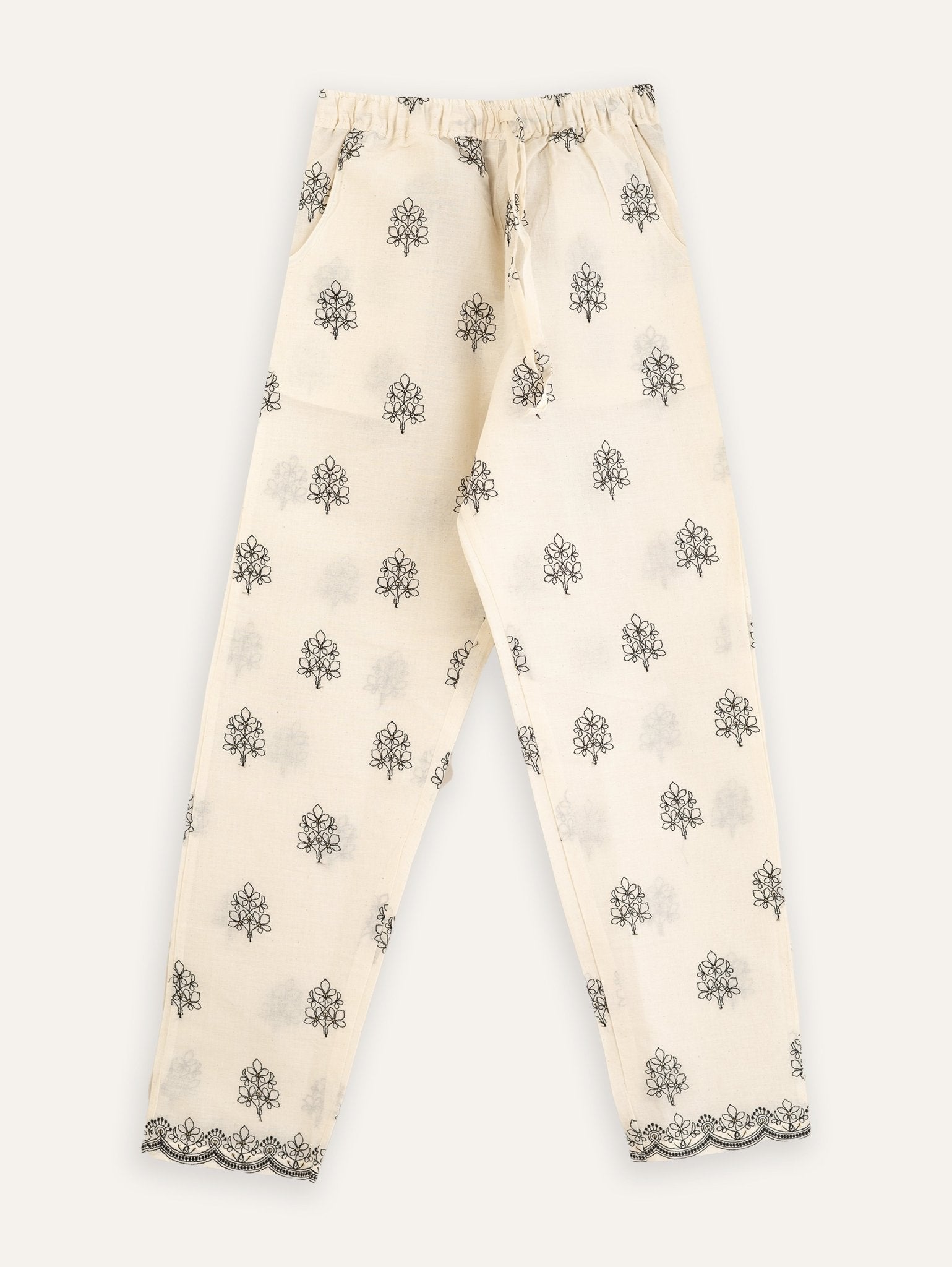 Eesha Cotton Embroidered Straight Pant - AINA