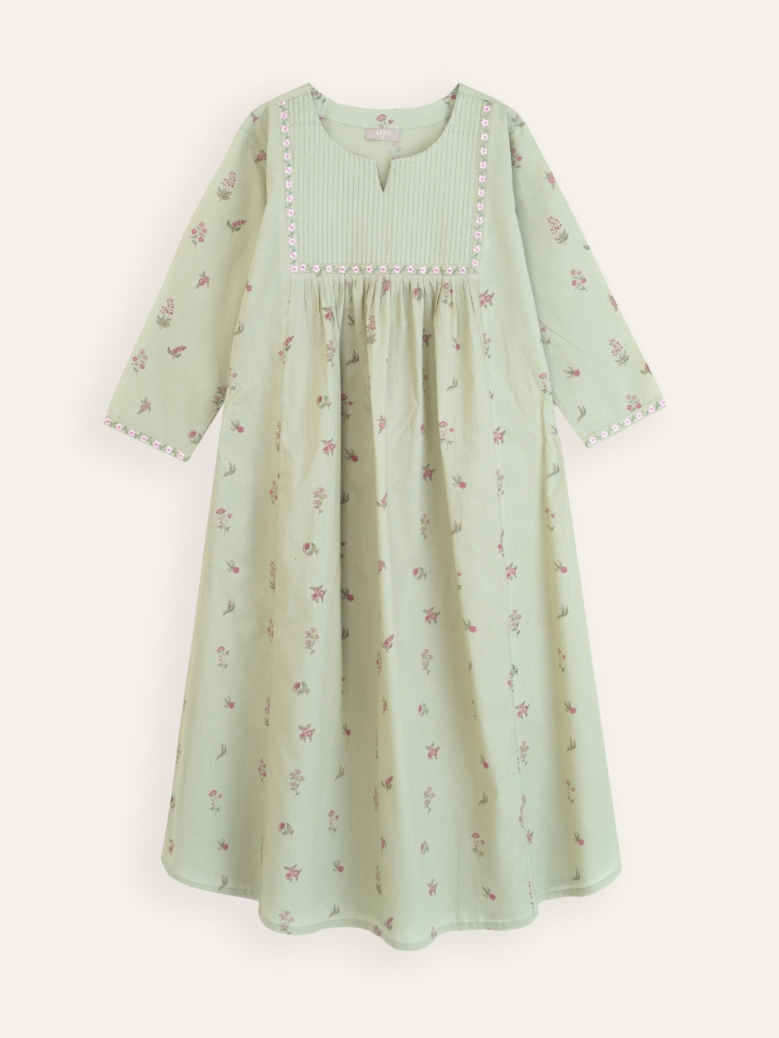 Eirah Cotton Block Printed Embroidered A - Line Kurta - AINA