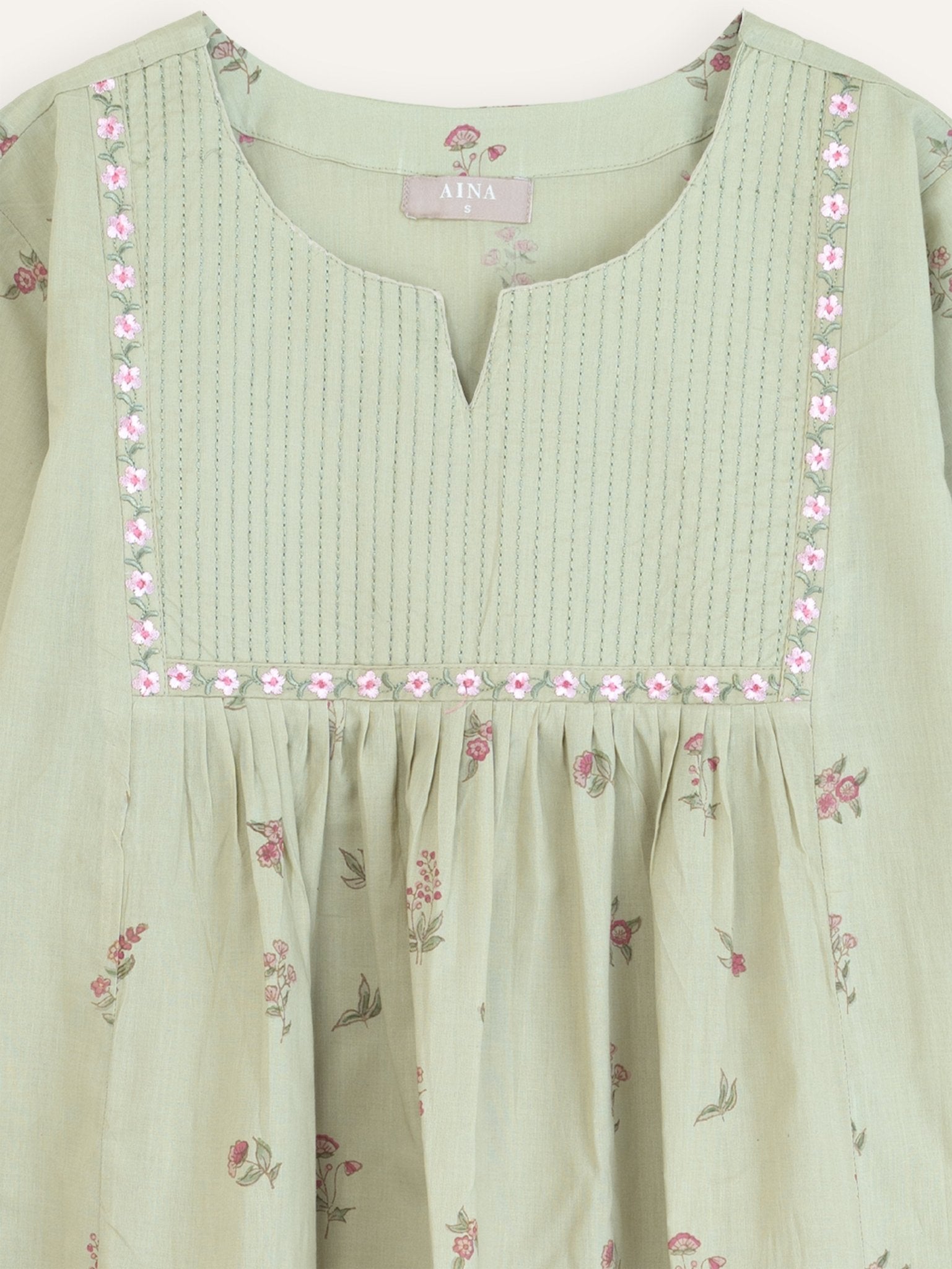 Eirah Cotton Block Printed Embroidered A - Line Kurta - AINA