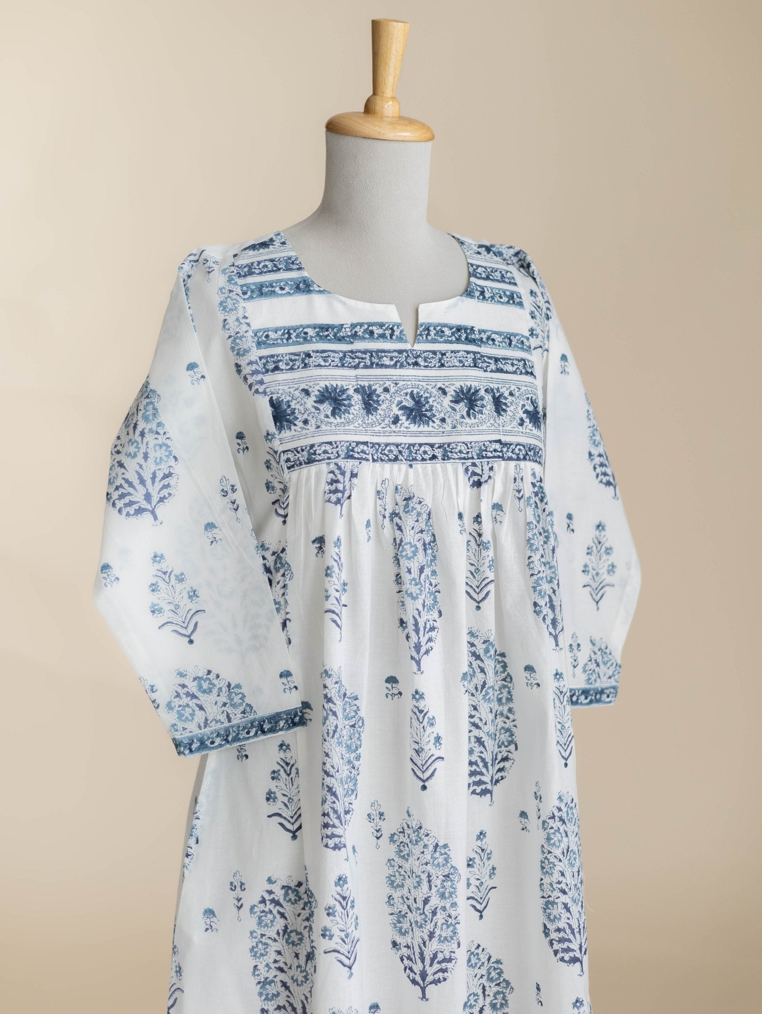 Eleena Cotton Block Printed A-Line Kurta - AINA