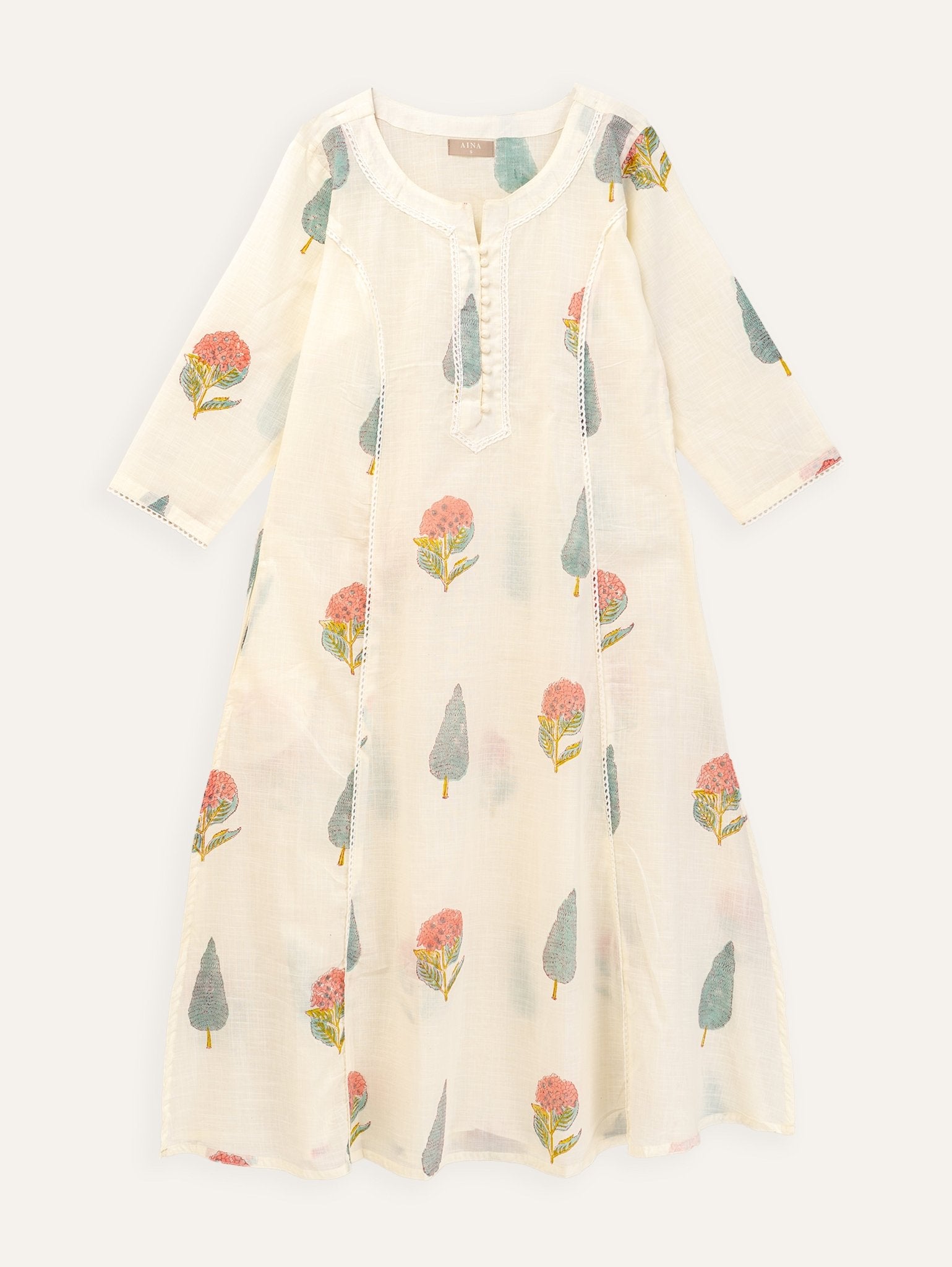Emma Cotton Block Printed A - Line Kurta - AINA