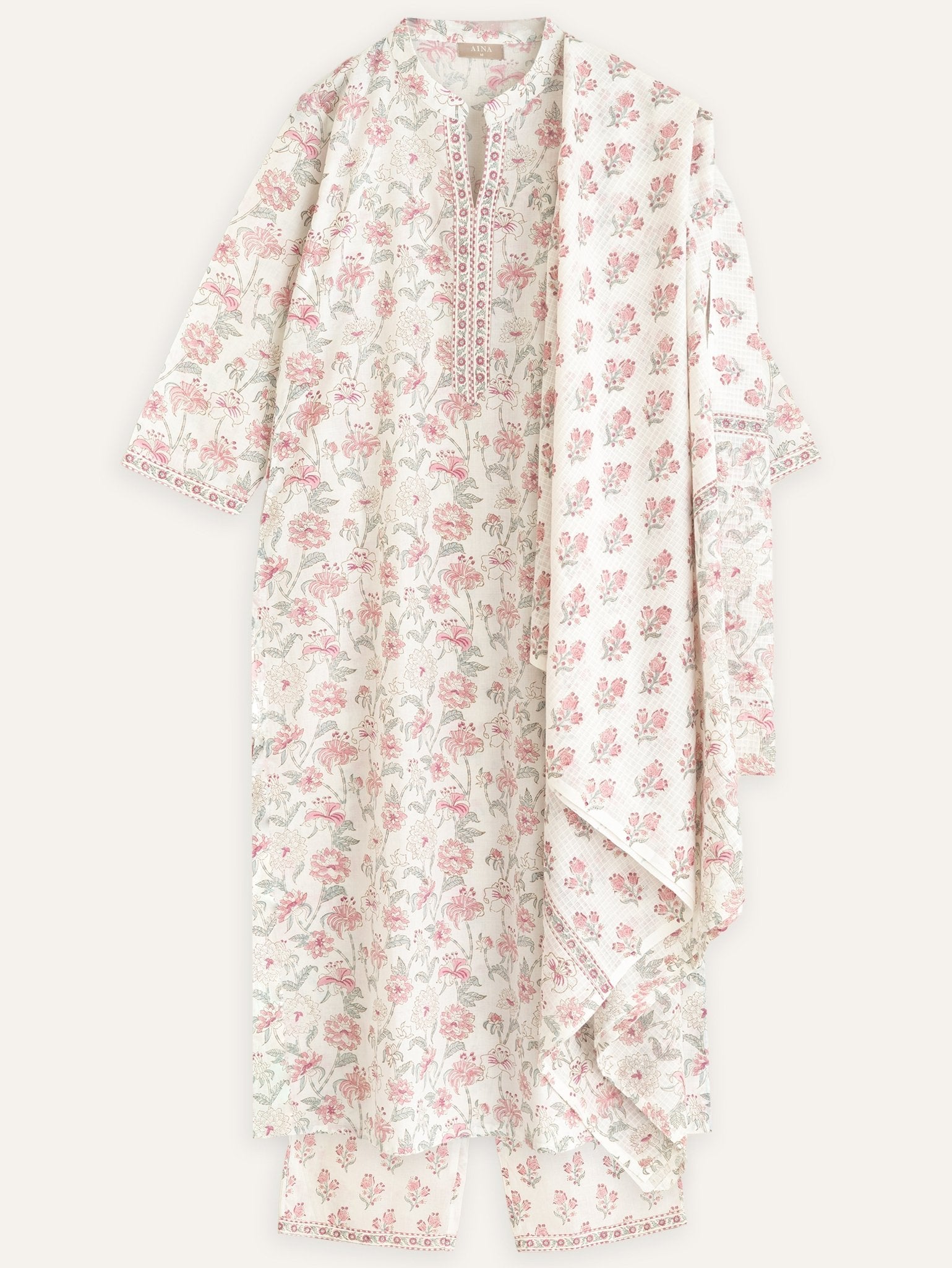Eshal Cotton Block Printed A - Line Suit Set - AINA