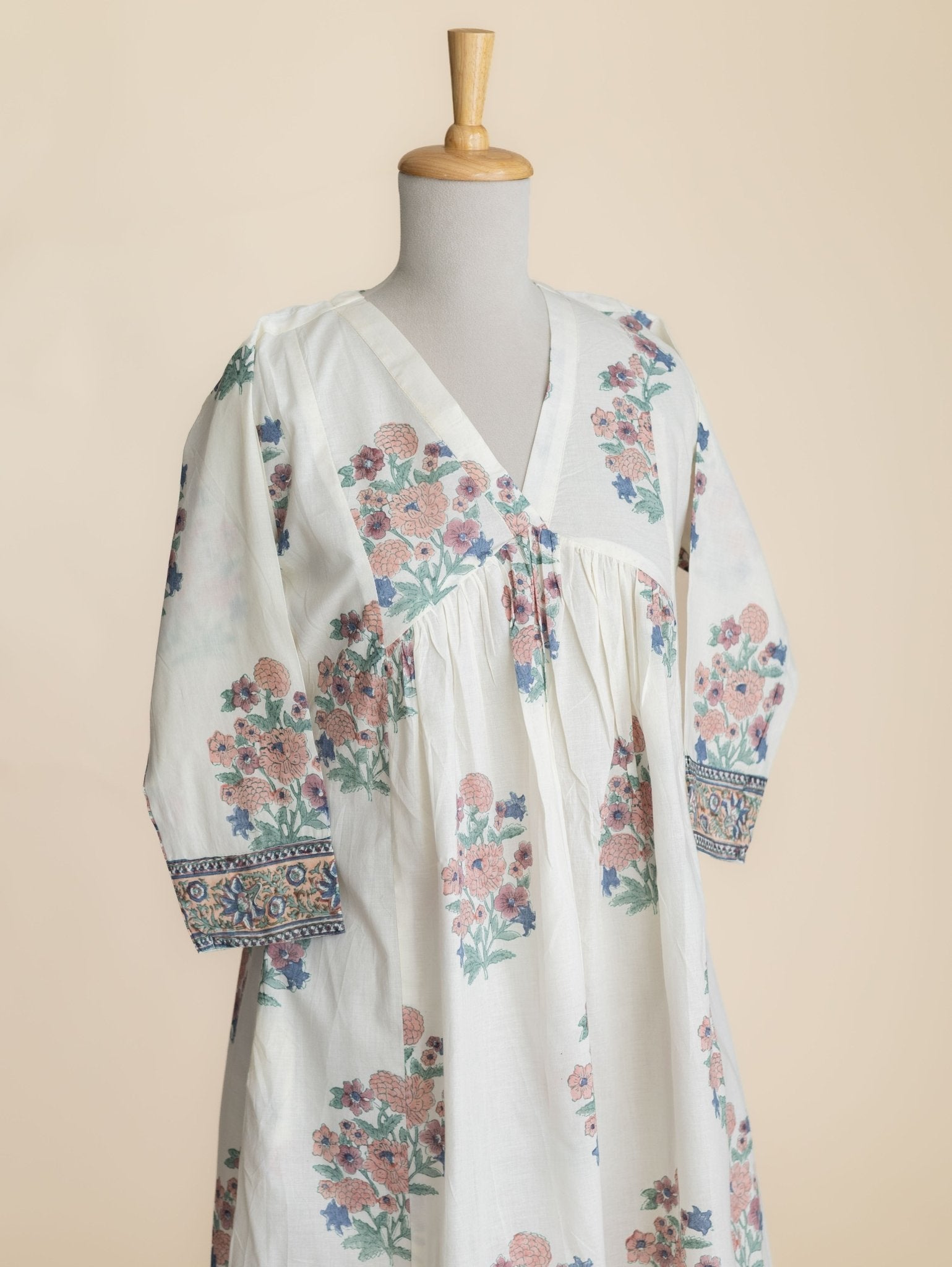 Evana Cotton Block Printed A-Line Kurta - AINA