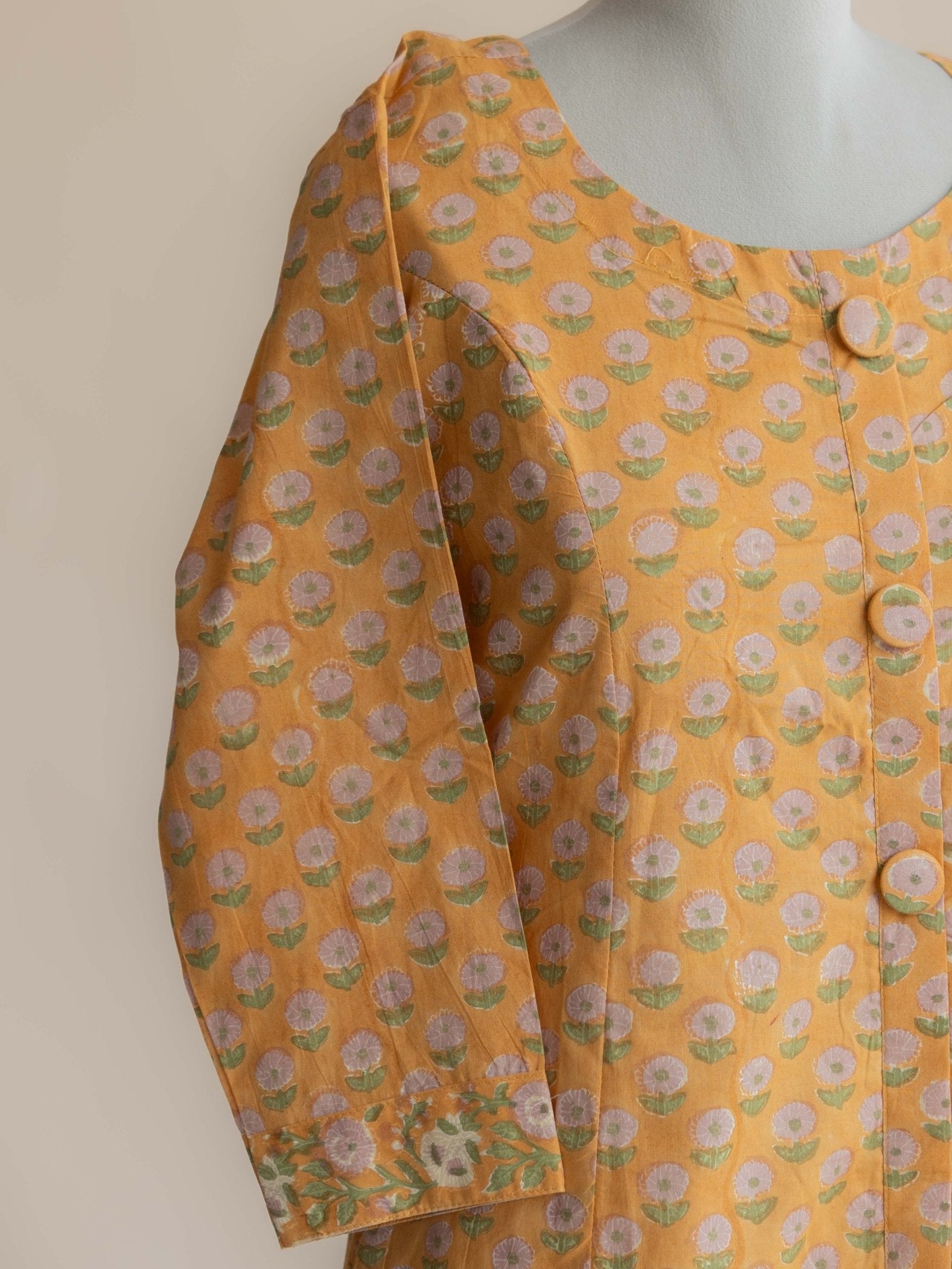 Faiha Cotton Block Printed A - line Kurta - AINA