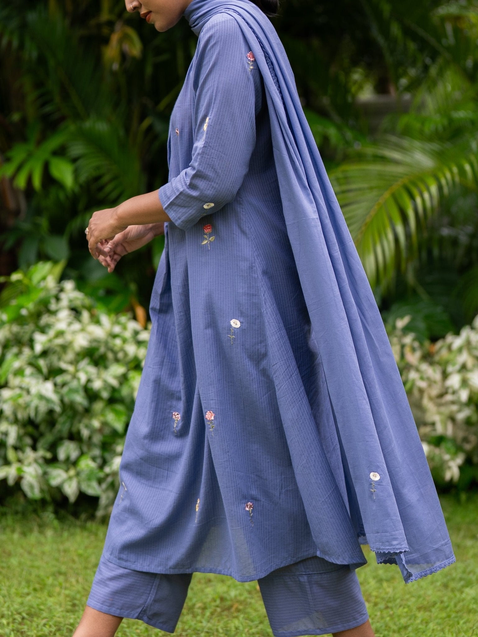 Farah Cotton Embroidered A - Line Suit Set - AINA