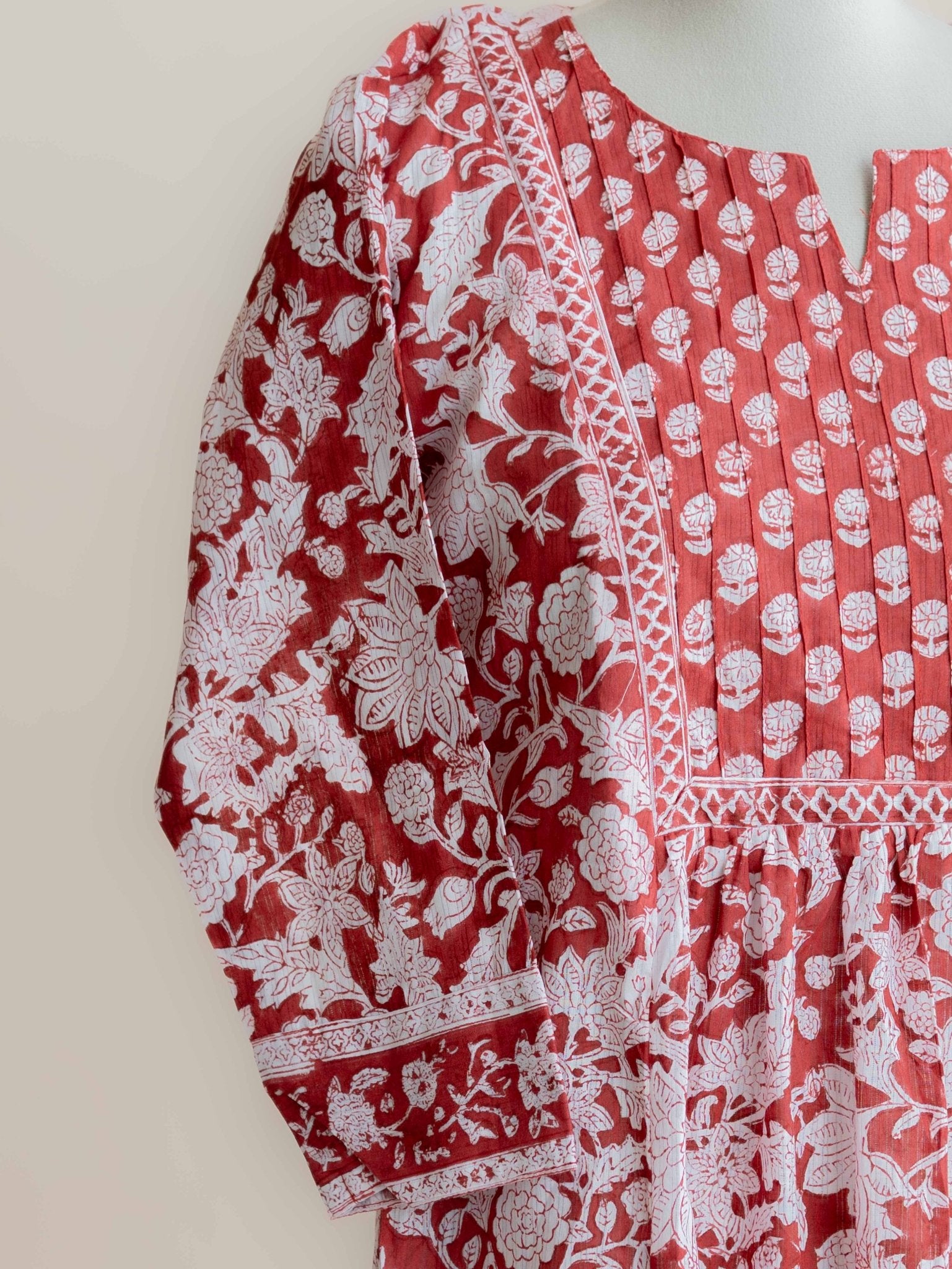 Fasila Cotton Block Printed A - Line Kurta - AINA