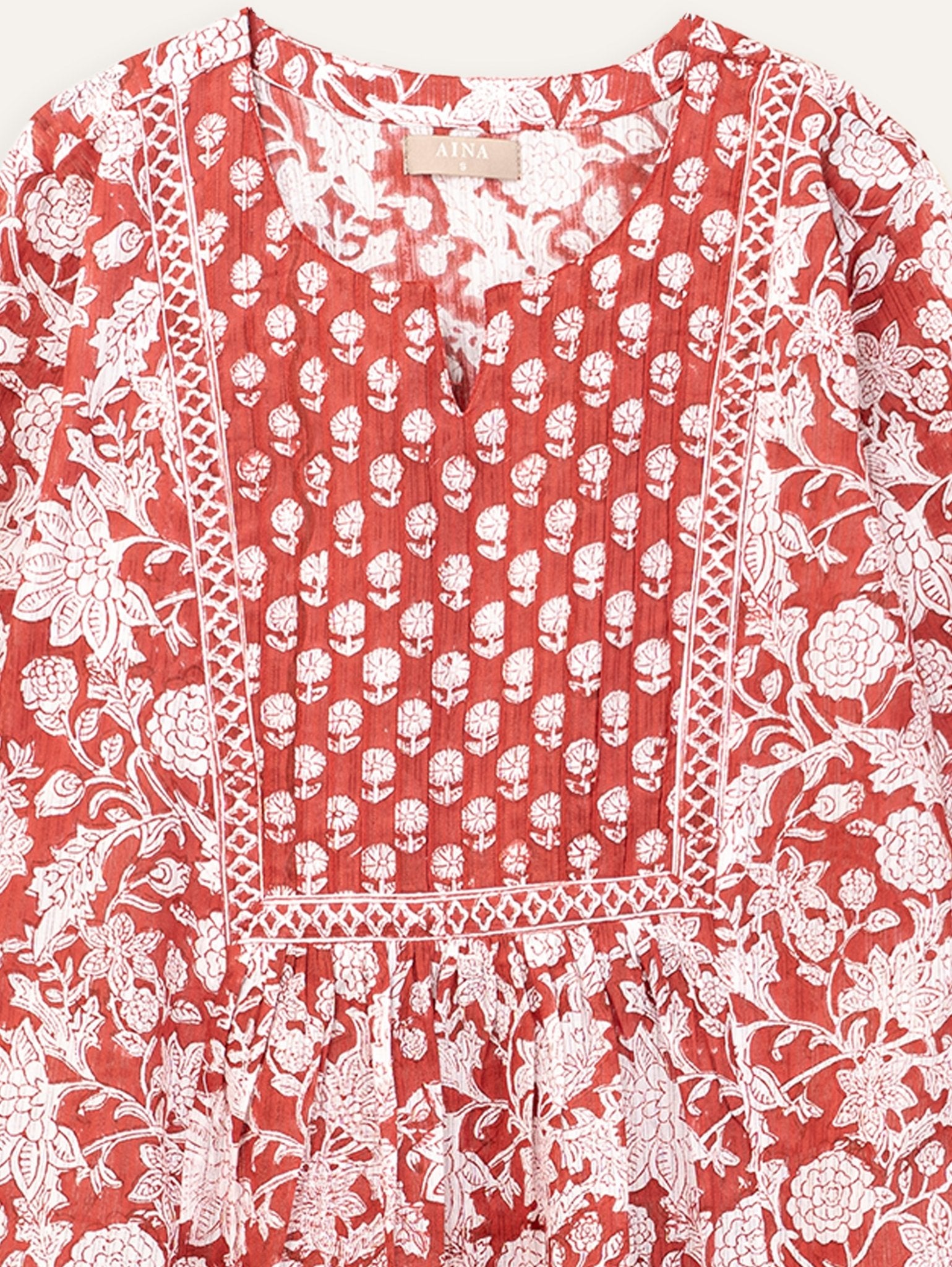 Fasila Cotton Block Printed A - Line Kurta - AINA