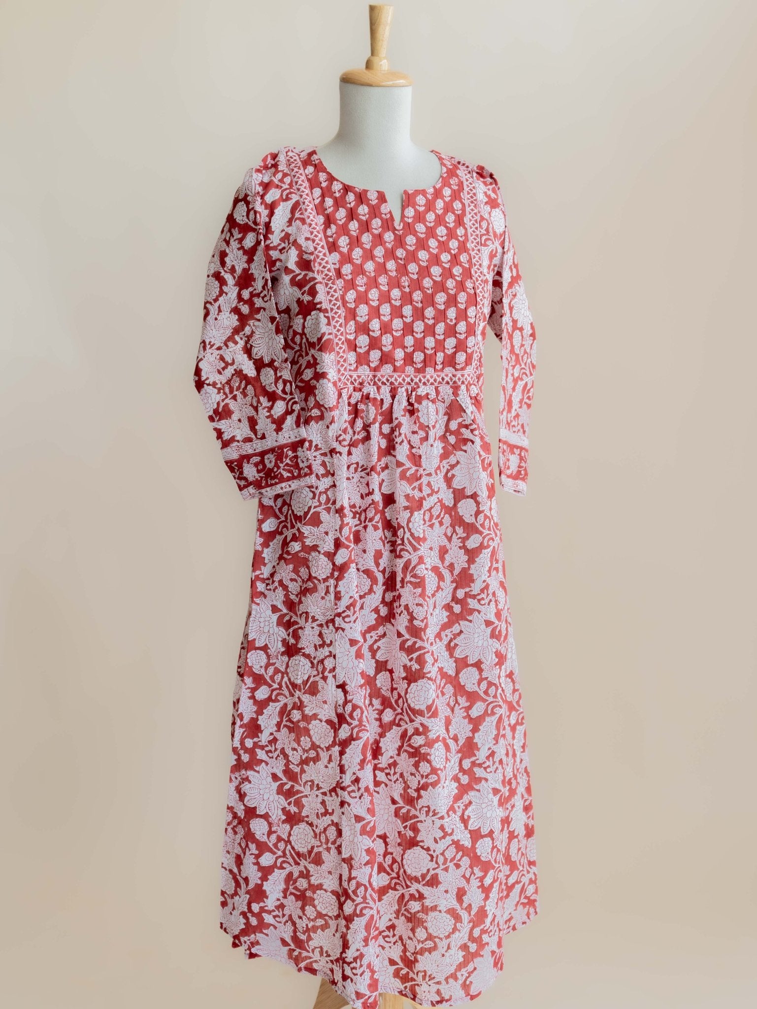 Fasila Cotton Block Printed A - Line Kurta - AINA