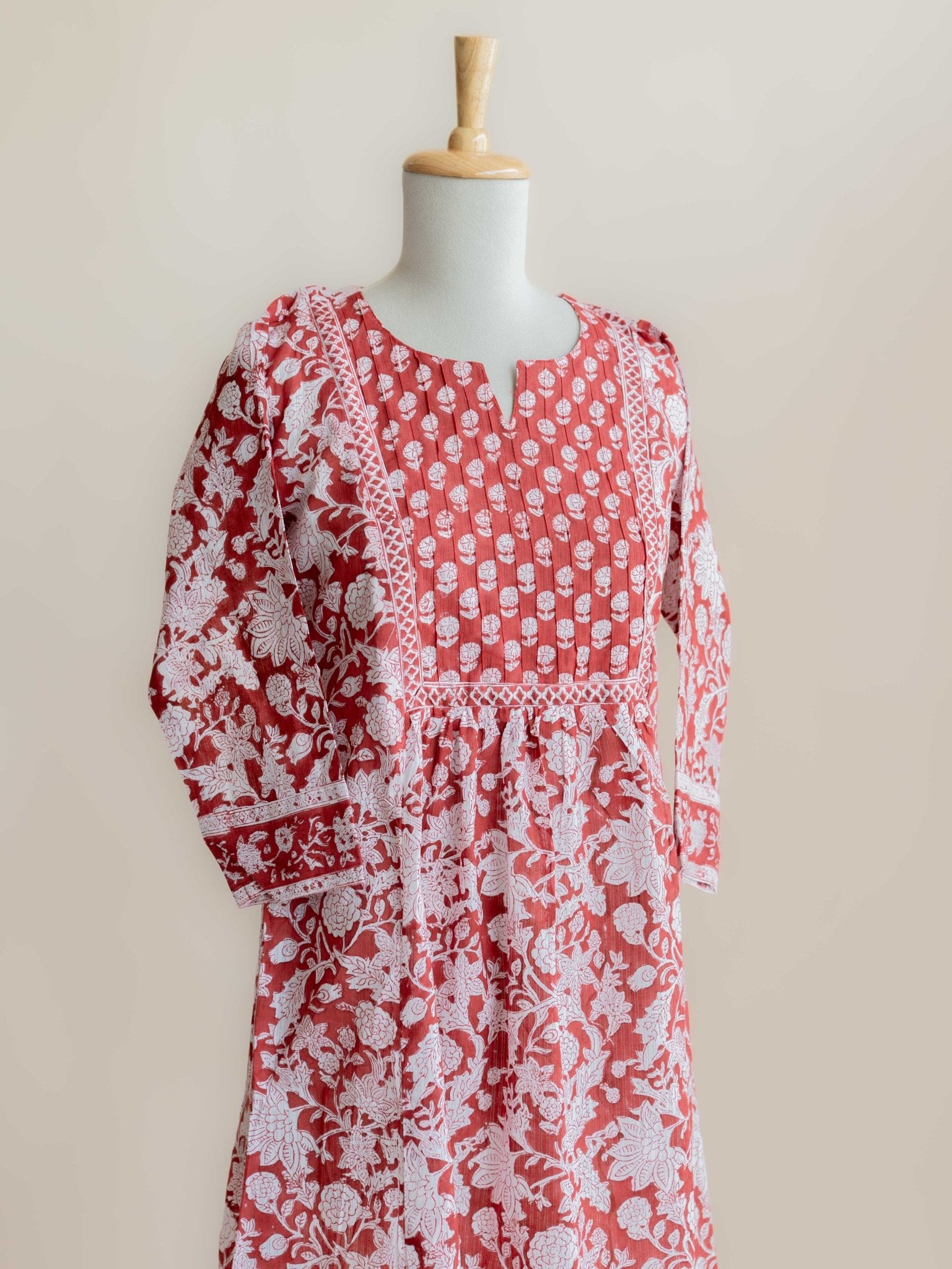Fasila Cotton Block Printed A - Line Kurta - AINA