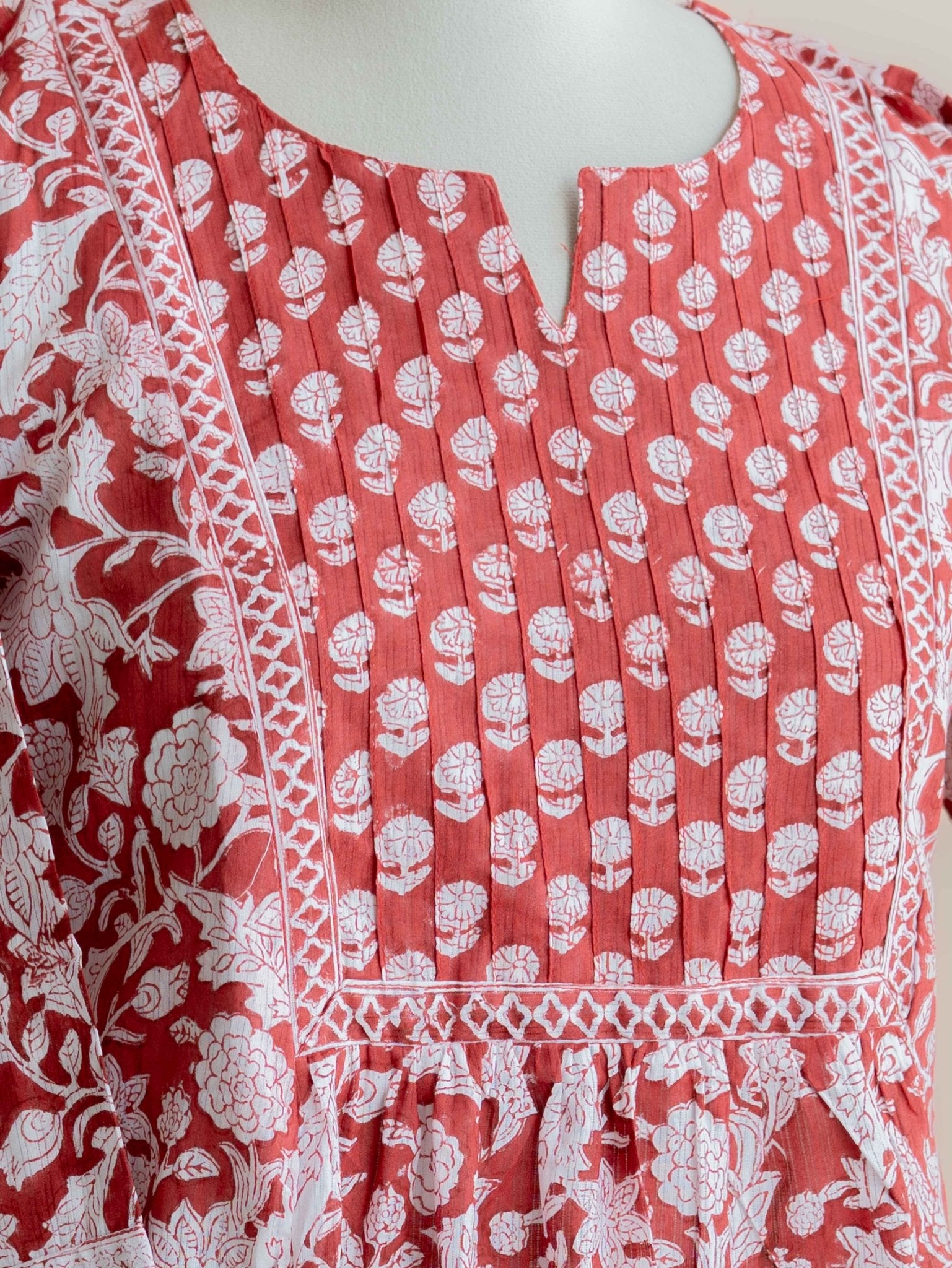 Fasila Cotton Block Printed A - Line Kurta - AINA