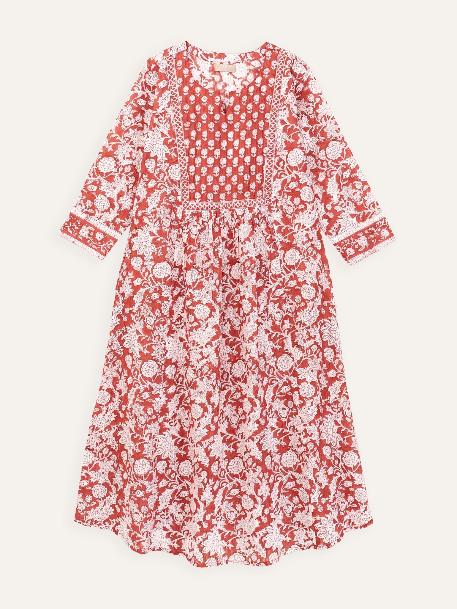 Fasila Cotton Block Printed A - Line Kurta - AINA