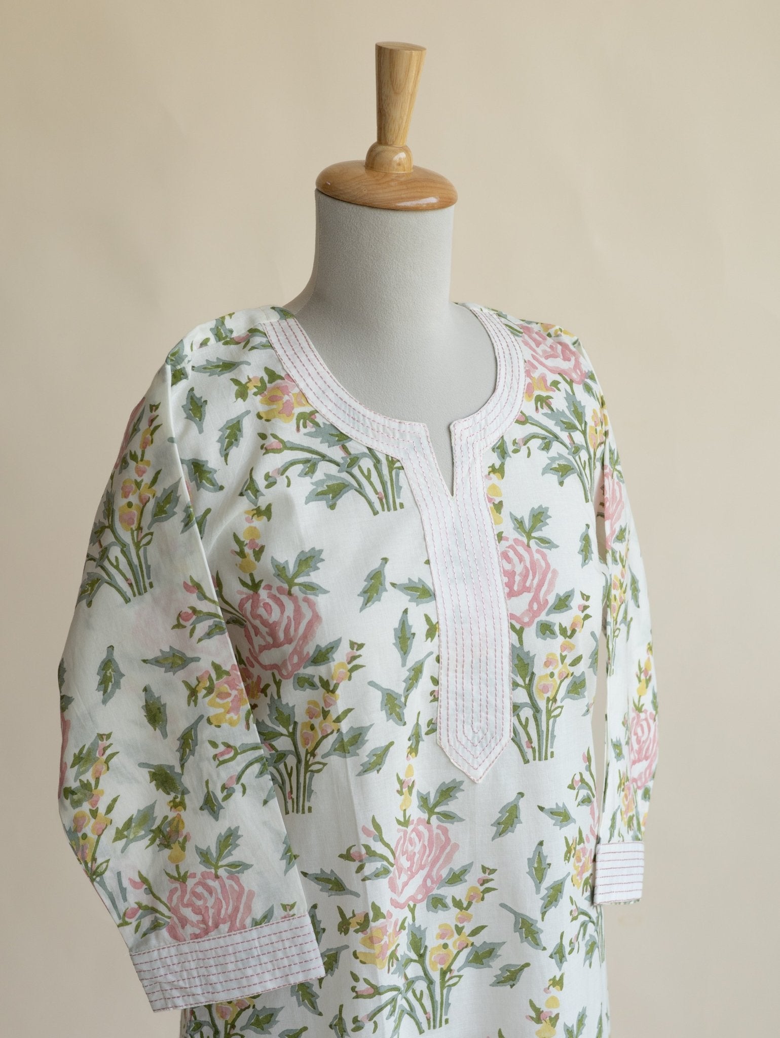 Hamna Cotton Block Printed Straight Kurta - AINA