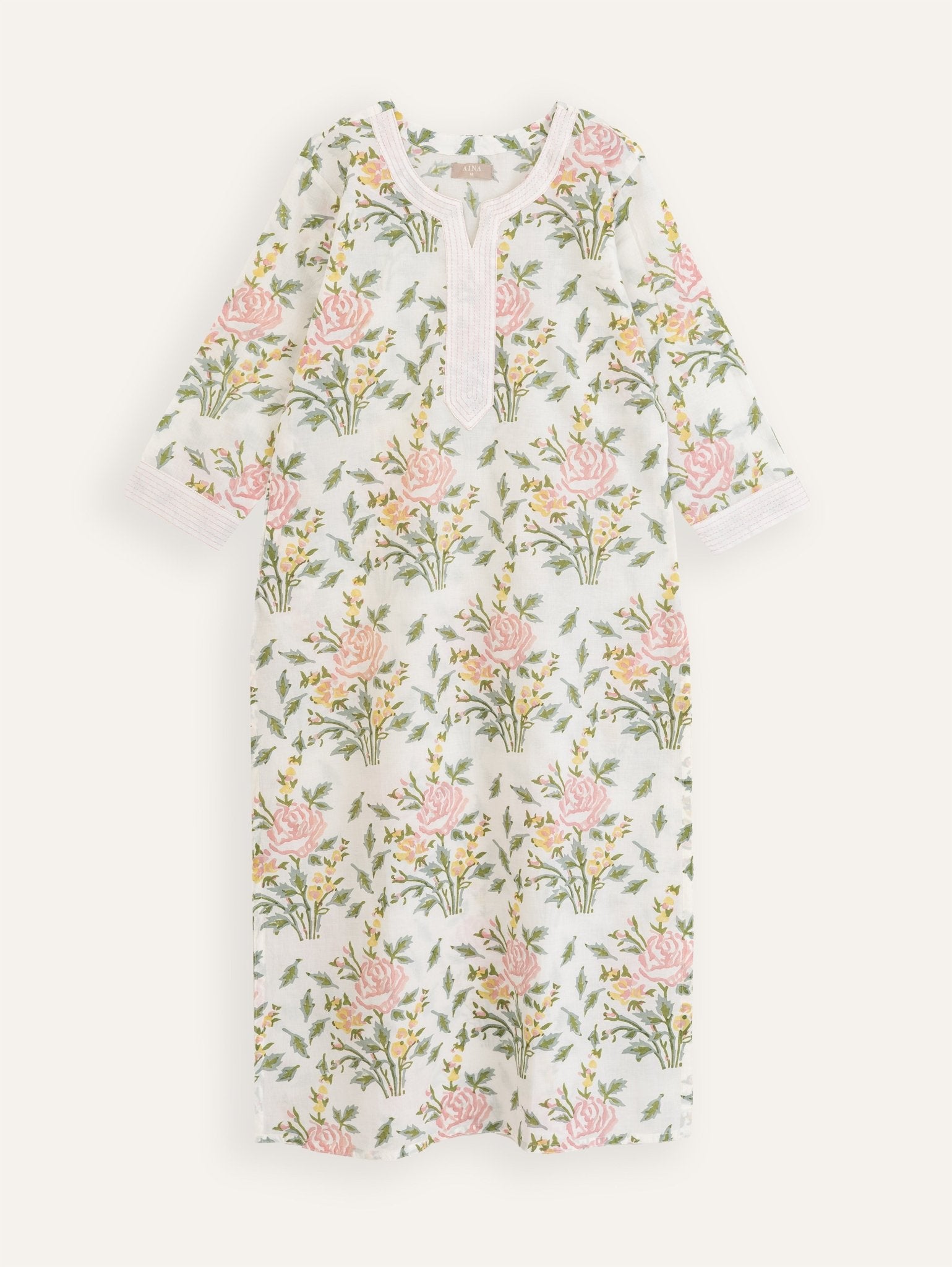 Hamna Cotton Block Printed Straight Kurta - AINA