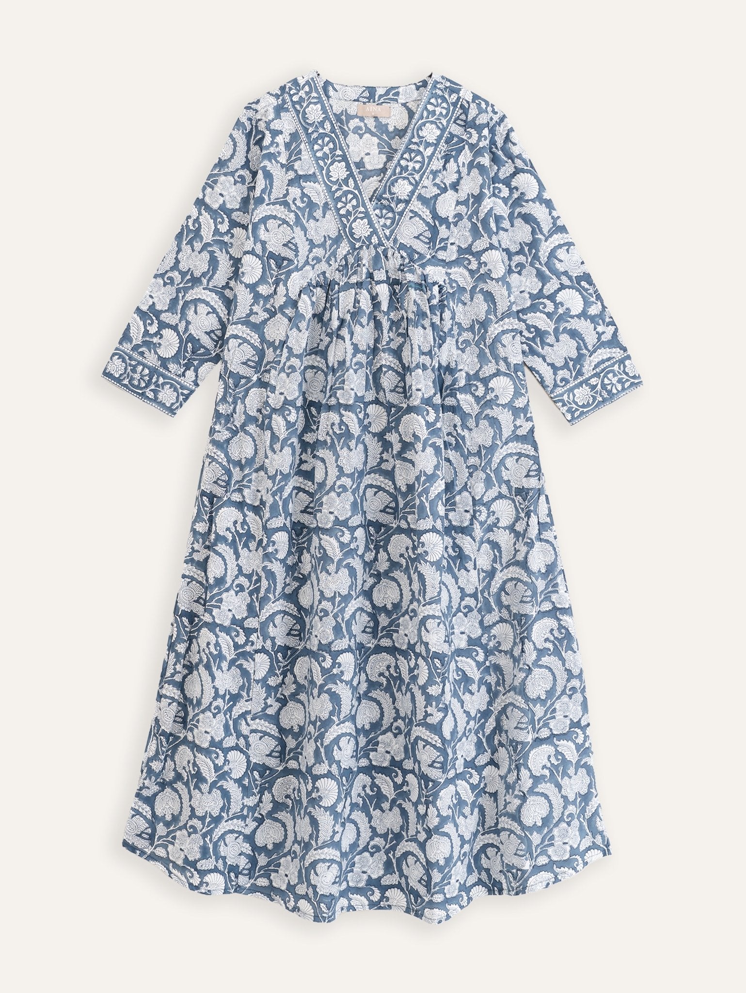 Hanaa Cotton Block Printed A - Line Kurta - AINA