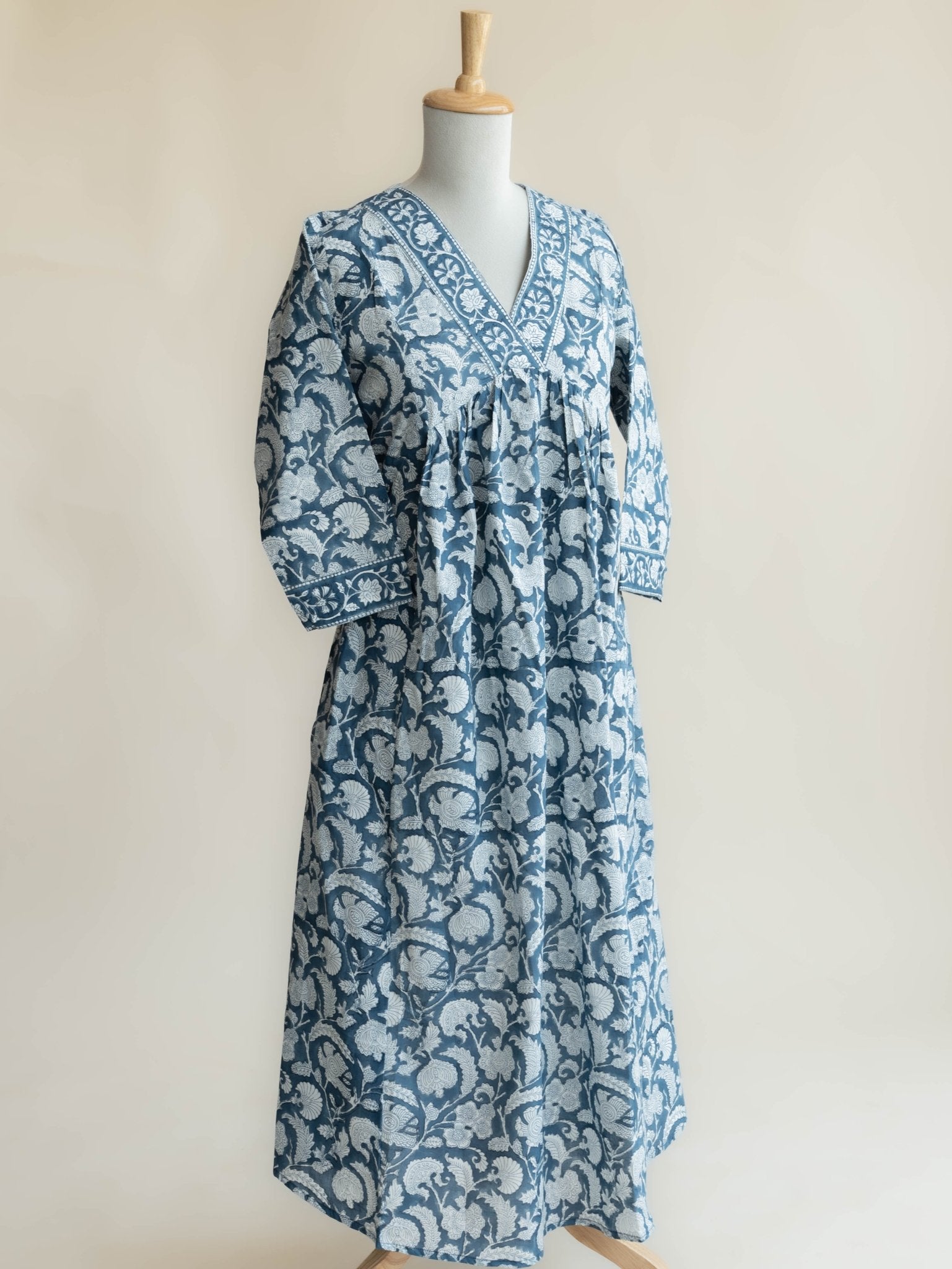 Hanaa Cotton Block Printed A - Line Kurta - AINA