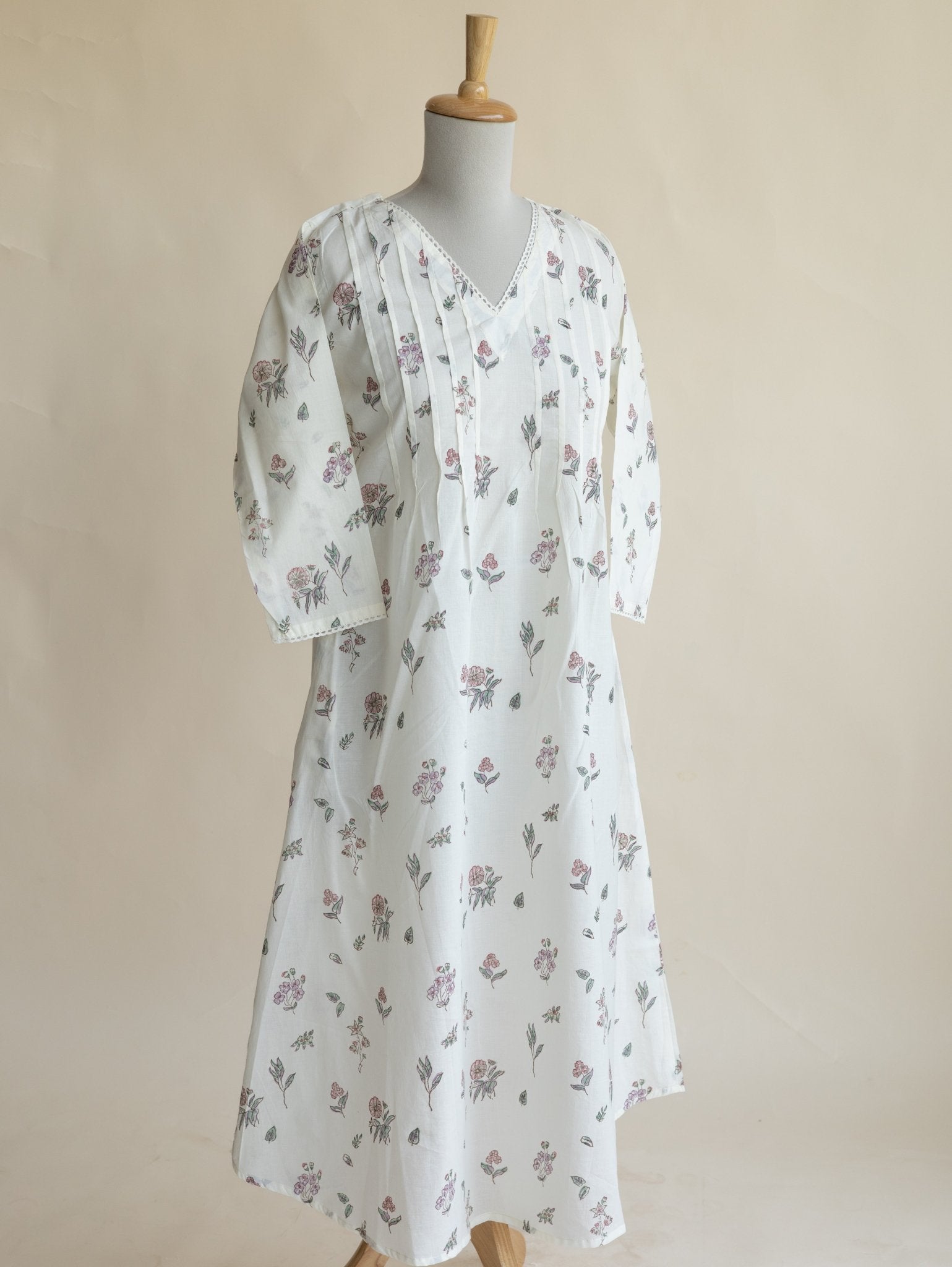 Hanika Cotton Block Printed A - Line Kurta - AINA