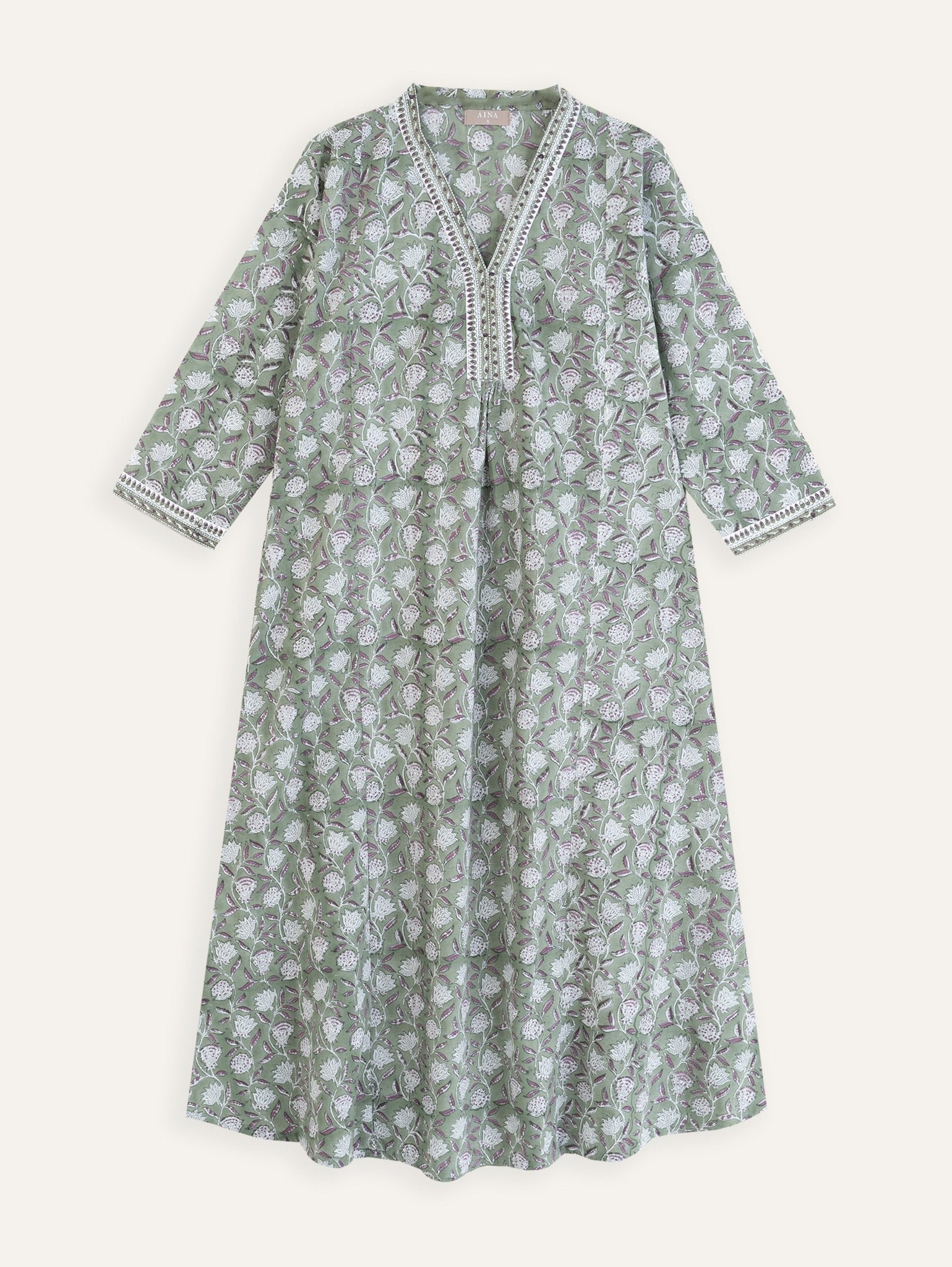 Haniya Cotton Block Printed A - Line Kurta - AINA