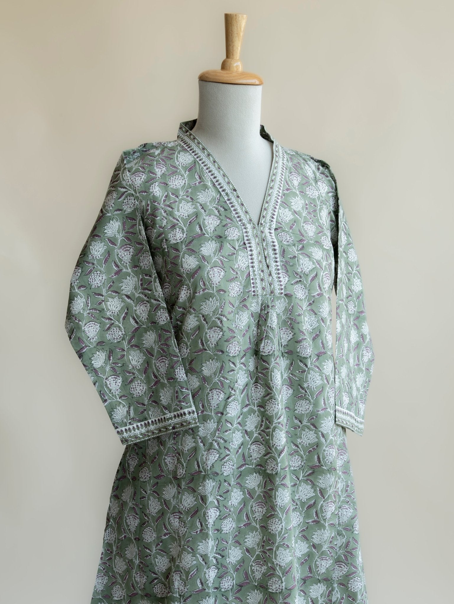 Haniya Cotton Block Printed A - Line Kurta - AINA