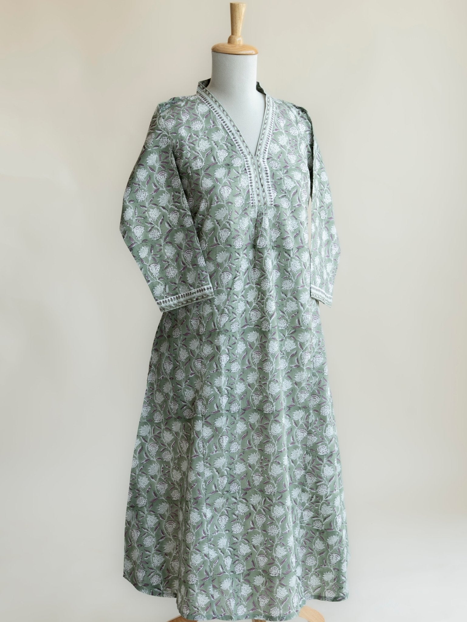 Haniya Cotton Block Printed A - Line Kurta - AINA
