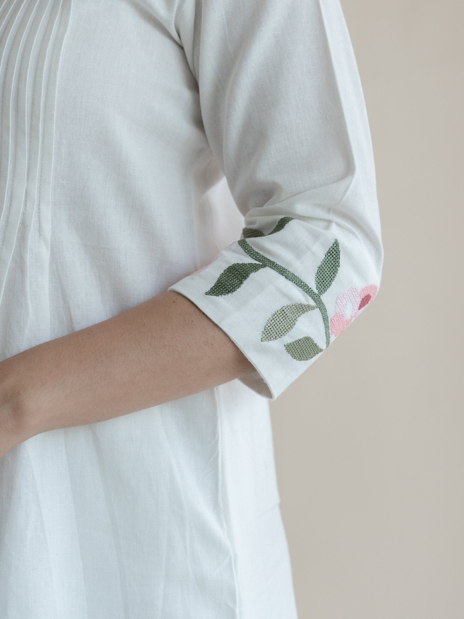 Hansika Cotton Flax Embroidered A - Line Kurta - AINA