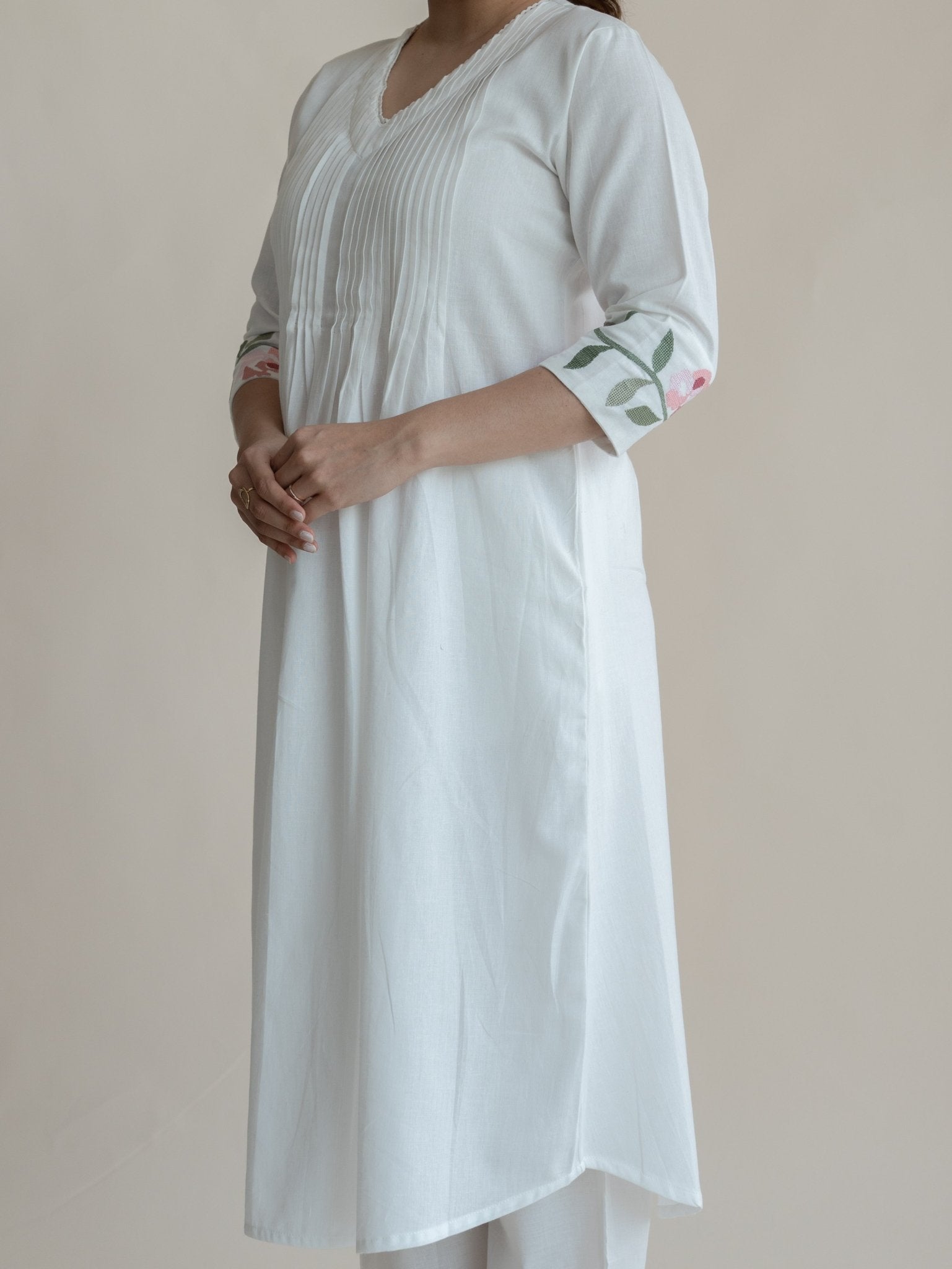 Hansika Cotton Flax Embroidered A - Line Kurta - AINA