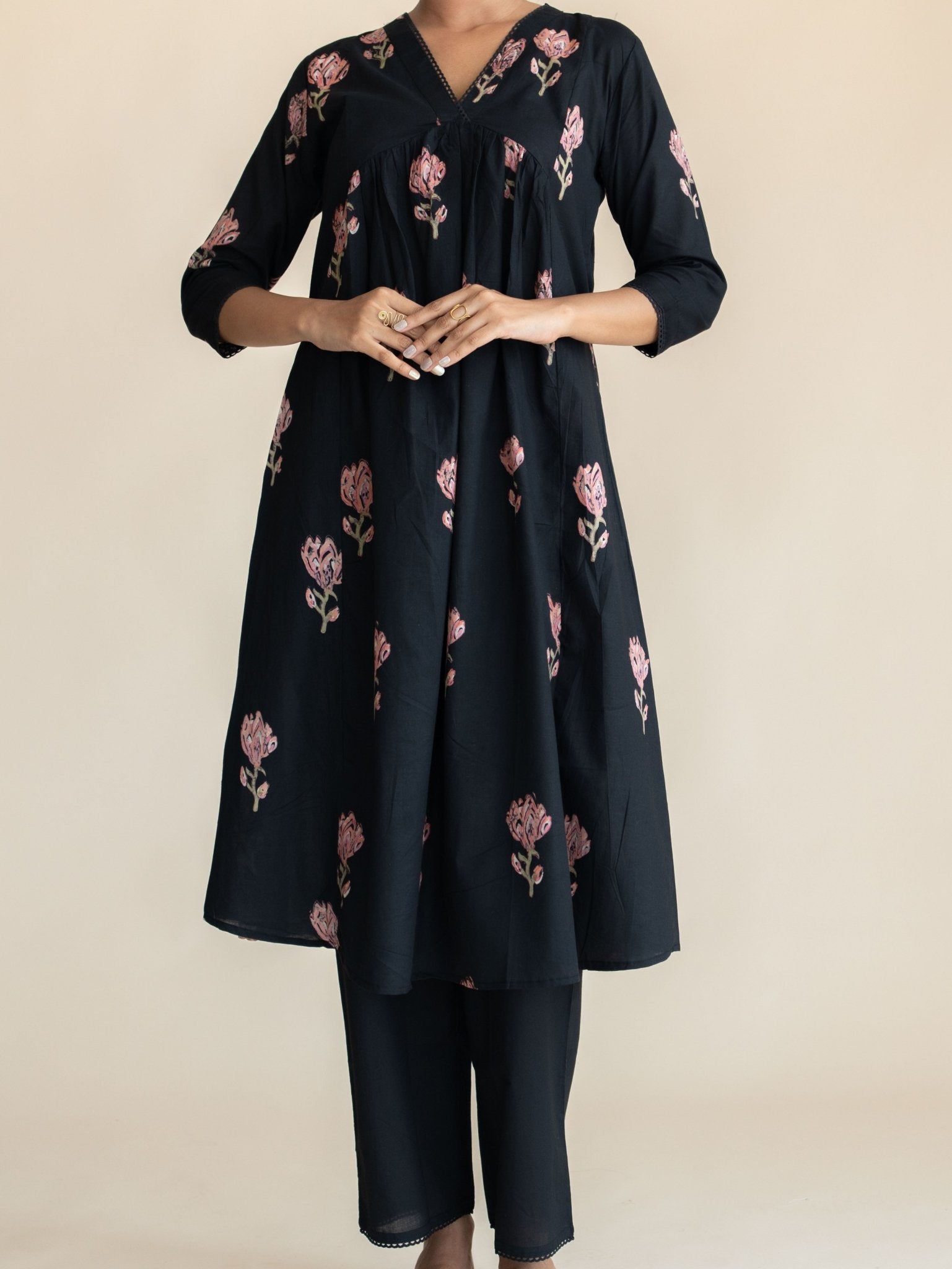 Harmiya Cotton Block Printed A - Line Suit Set - AINA
