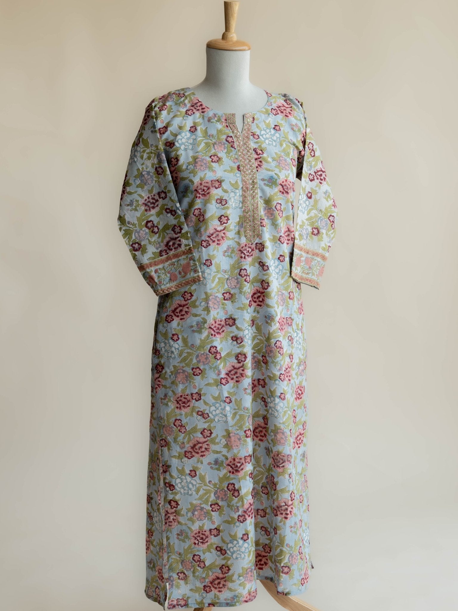 Harvi Cotton Block Printed A - Line Kurta - AINA