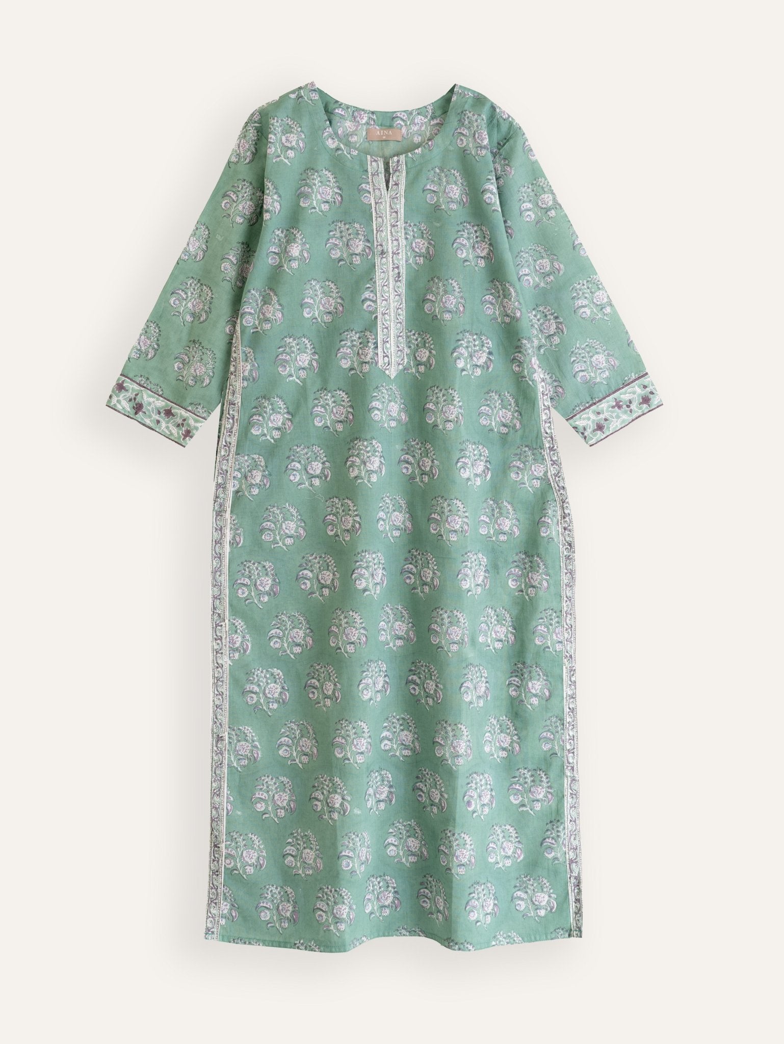 Haya Cotton Block Printed Straight Kurta - AINA