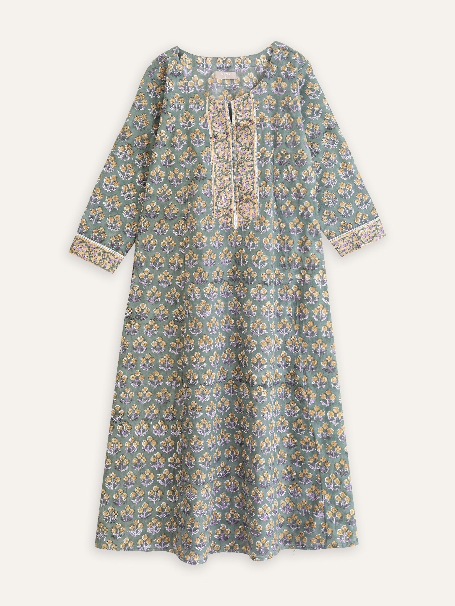 Heera Cotton Block Printed A - Line Kurta - AINA